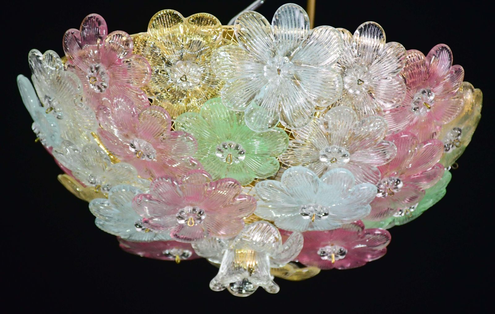 photo vinterior Charming Murano Barovier & Toso Flowers Flush Light Fixture, Ceiling, 1960s