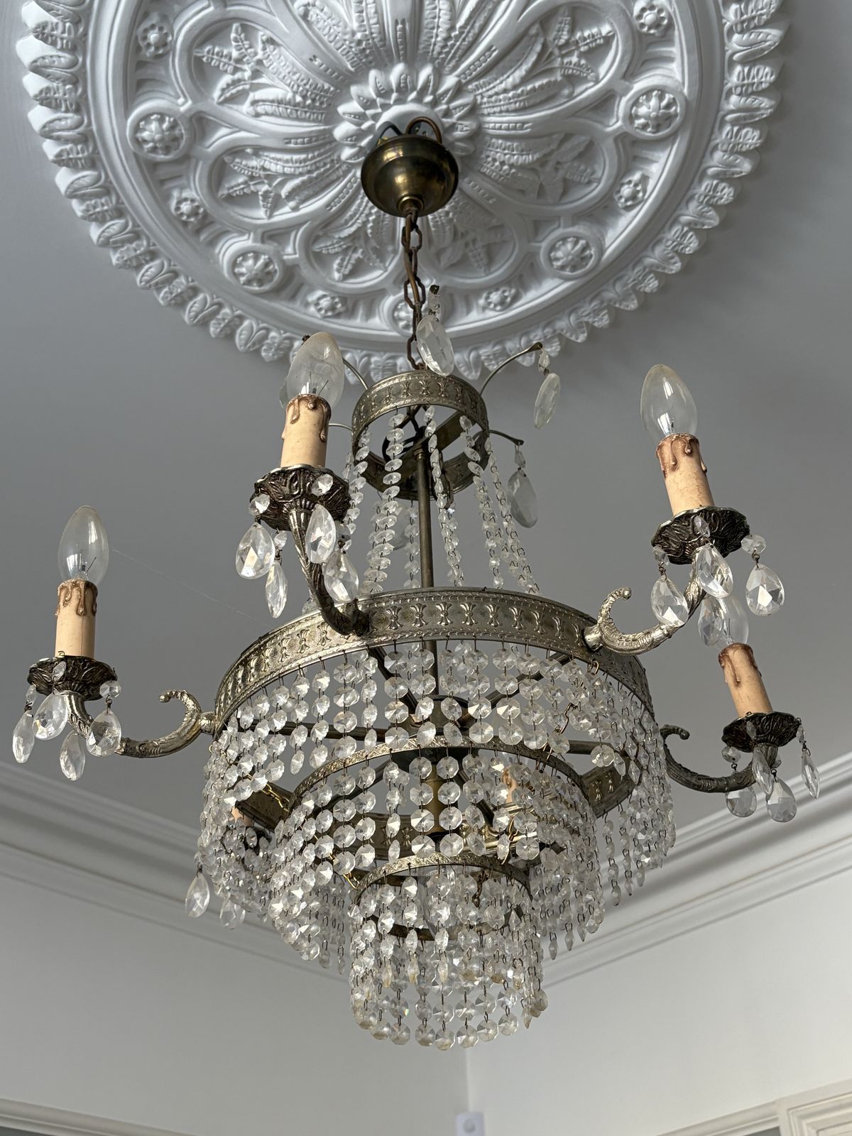 Early 20th C Tent And Bag Chandelier With Six Arms (ø55cm)