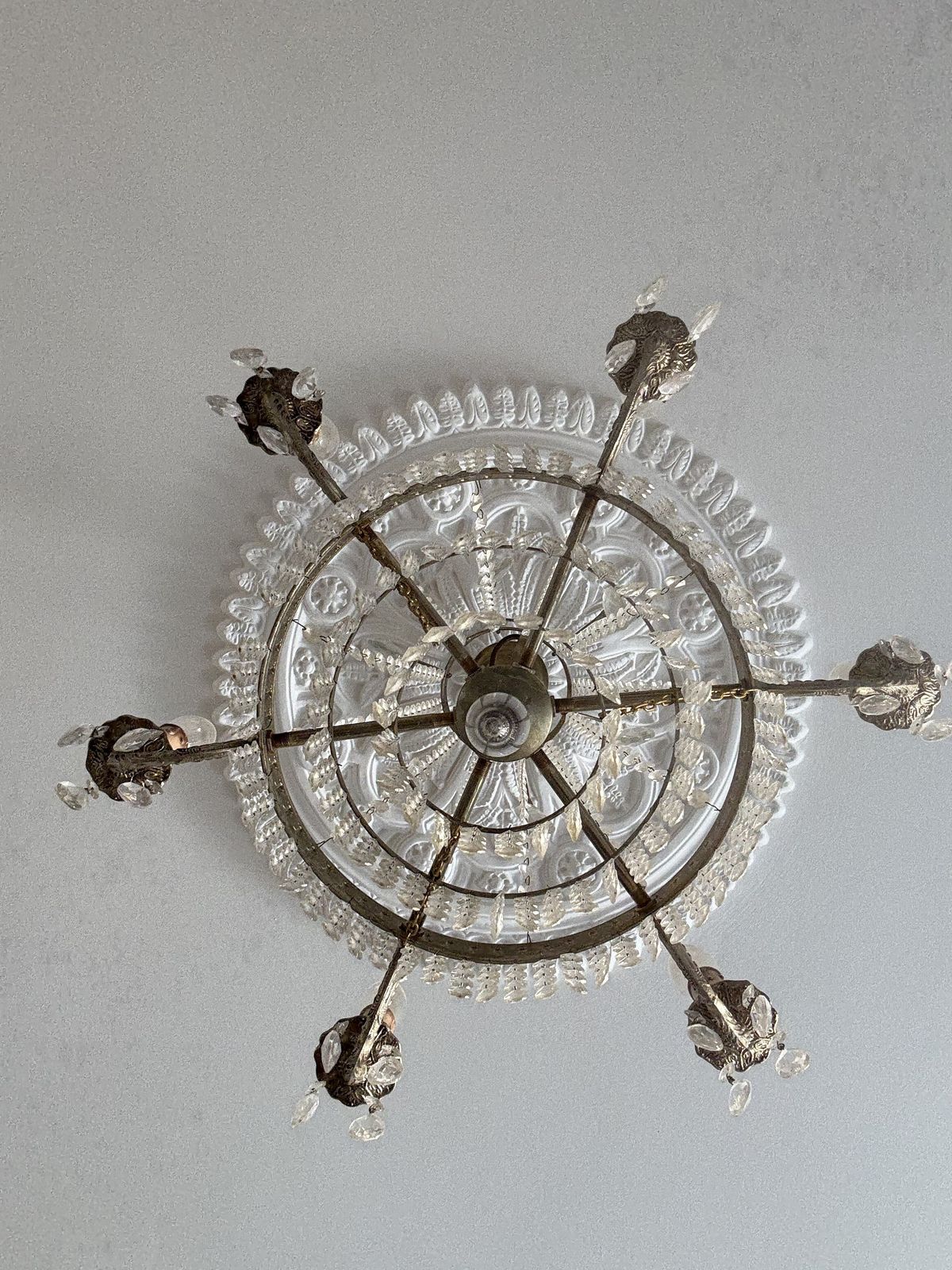 Early 20th C Tent And Bag Chandelier With Six Arms (ø55cm) photo vinterior