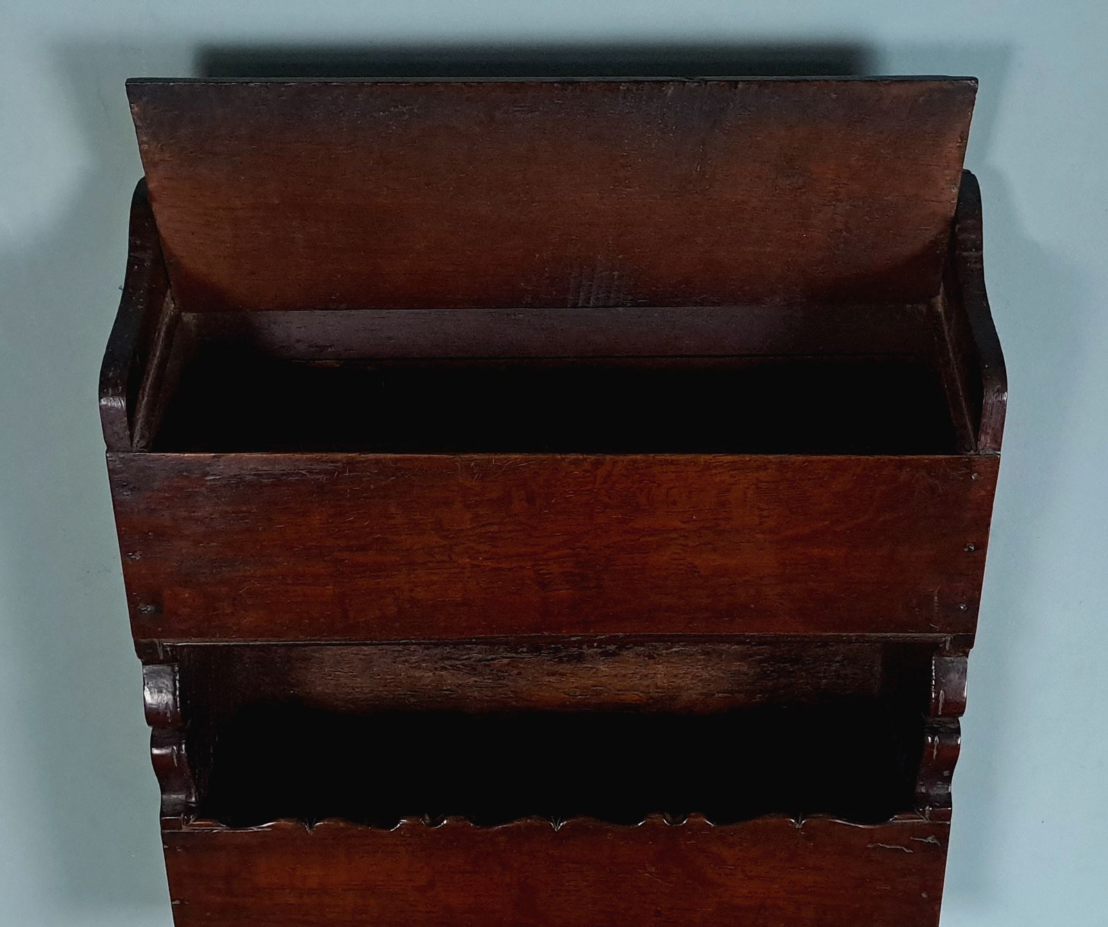 Queen Anne Candle Salt And Key Wall Hanging Elm Box C. 1710 photo for sale