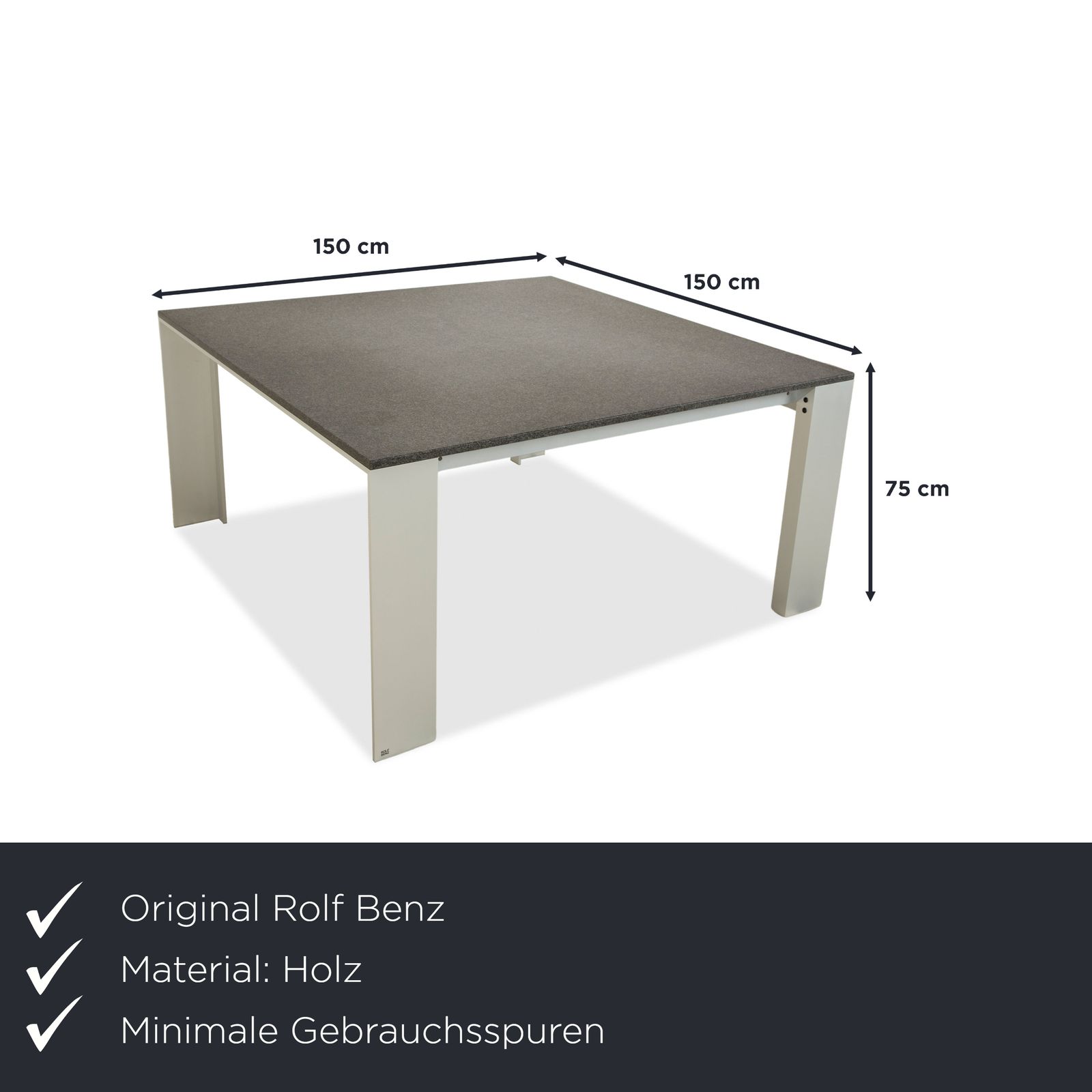 Rolf Benz Eettafel Zwart Antraciet Graniet Metaal 150 X 150 X 75 Cm photo furniture
