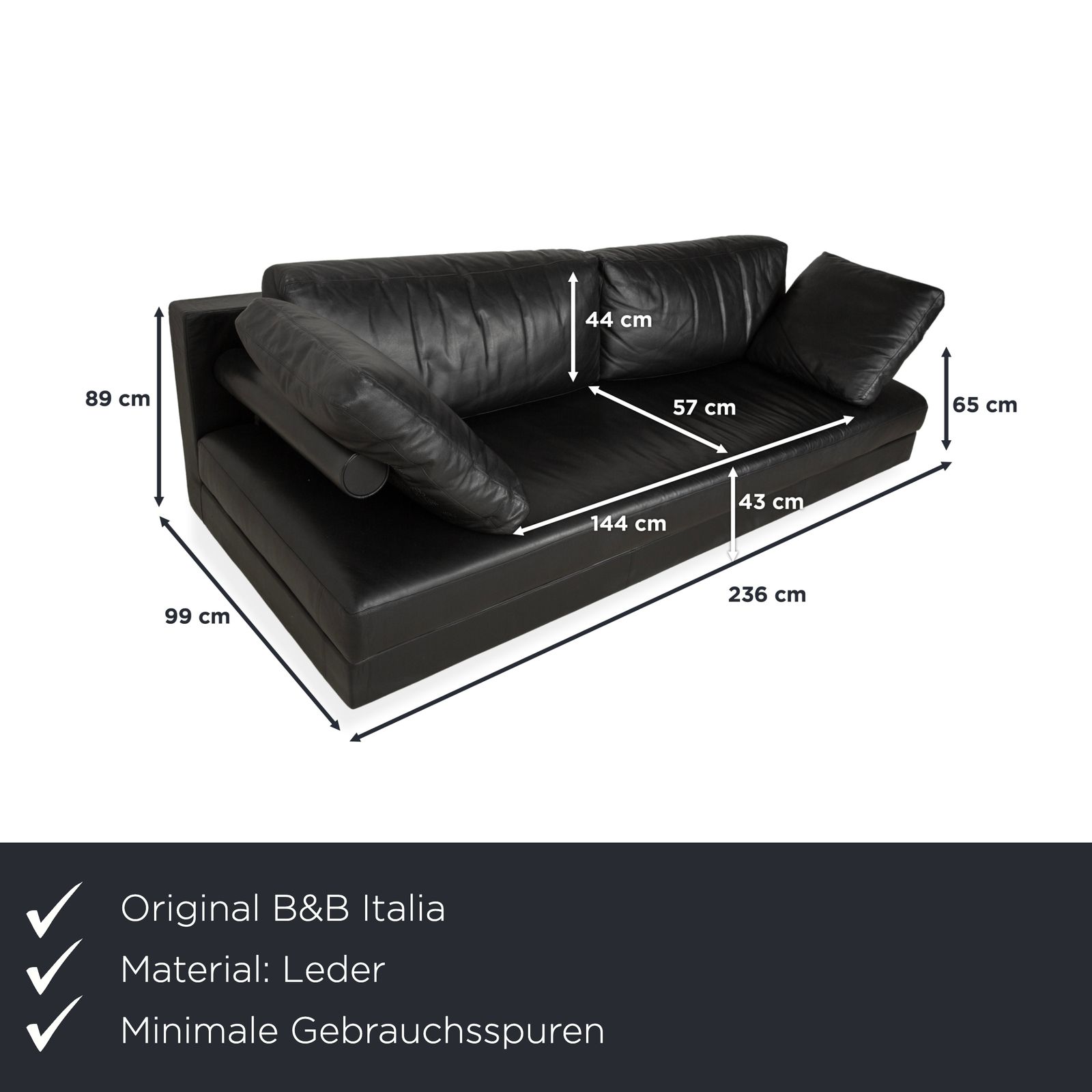 B&B Italia Leather Three Seater Black Sofa photo furniture