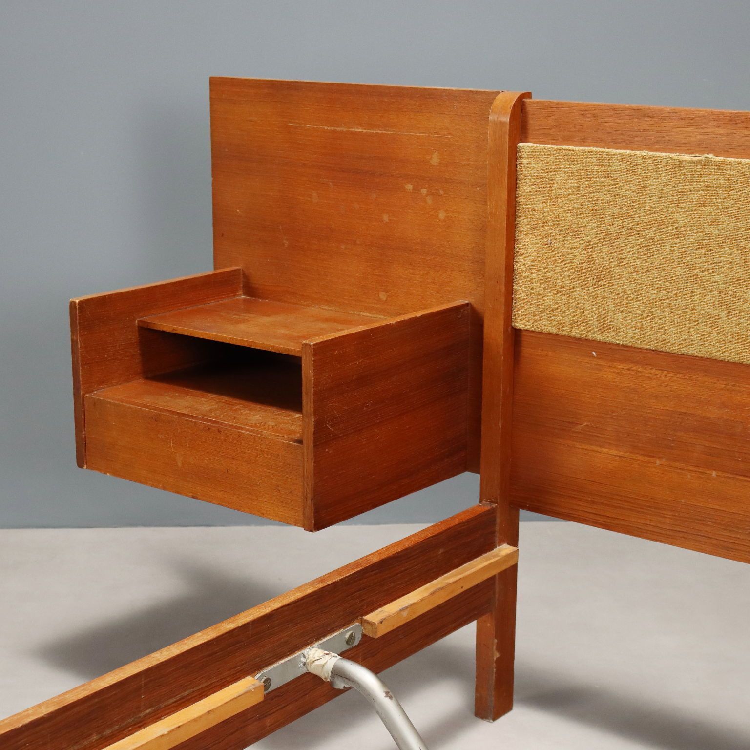 Vintage Bed Design Teak Veneer Fabric 1960s photo for sale