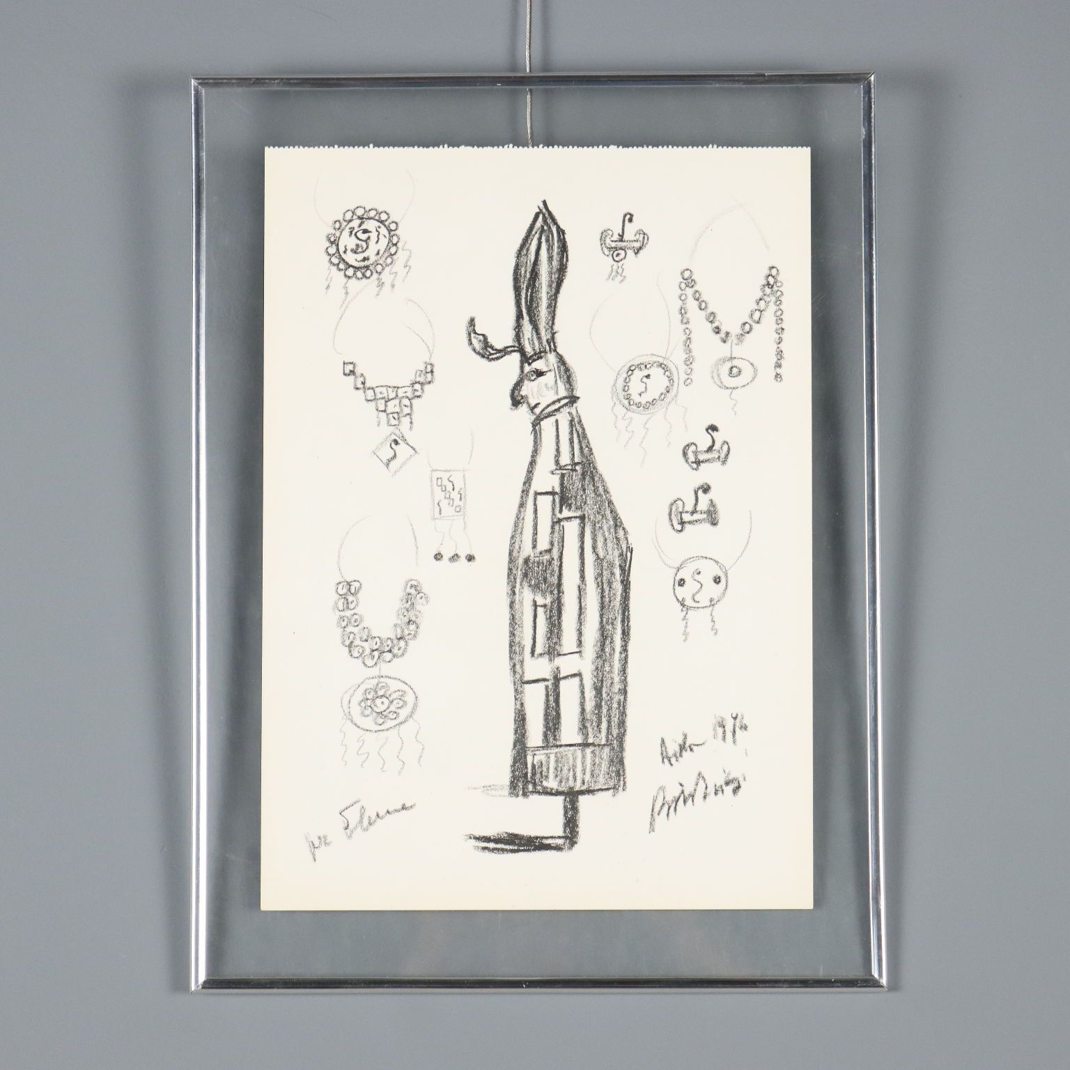 Contemporary Drawing Signed Remo Brindisi Aida Italy 1974