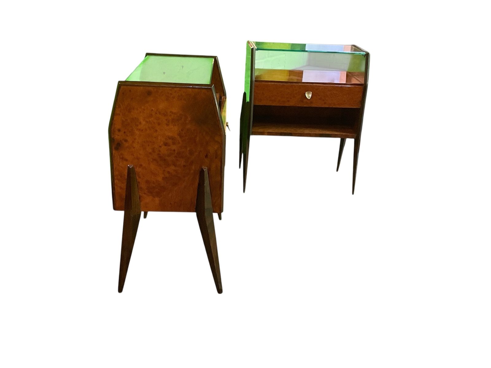 Italian 1950’s Pair Of Walnut Burl Side Tables By Vittorio Dassi photo for sale