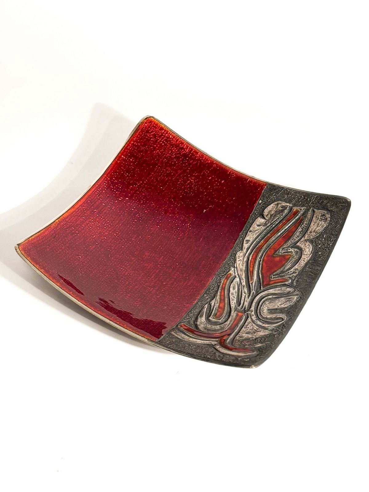 Red Enameled Copper Centerpiece Bowl And Decorations By Studio Del Campo, 1960s photo Home Decor
