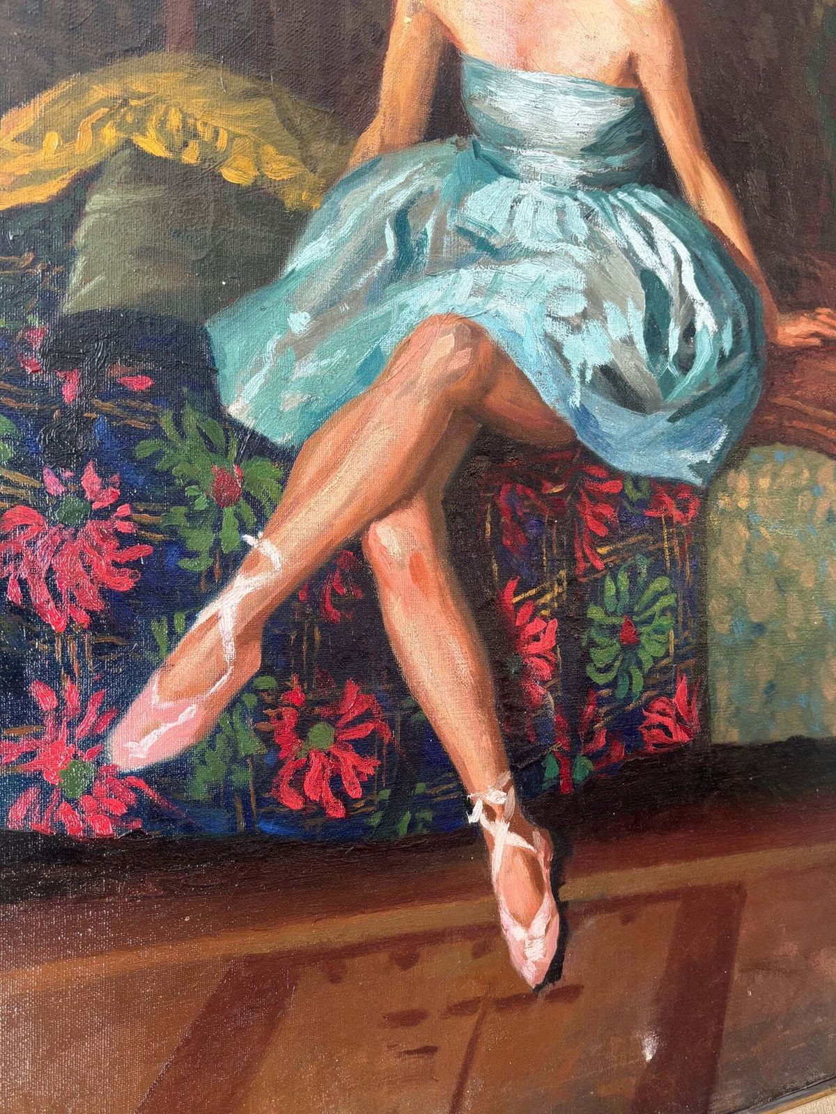 Oil On Canvas Portrait Of A Dancer, Neapolitan School, 1940s photo vintage