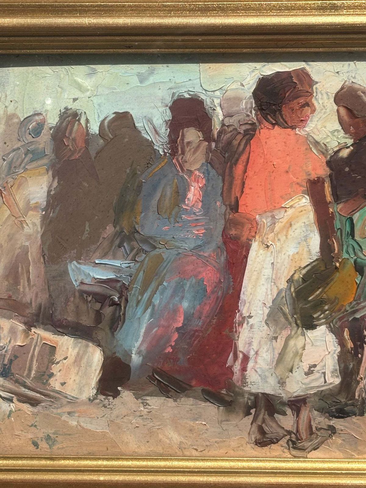 Oil On Panel Painting Of Figures By Danilo Barghigiani, 1960s photo for sale