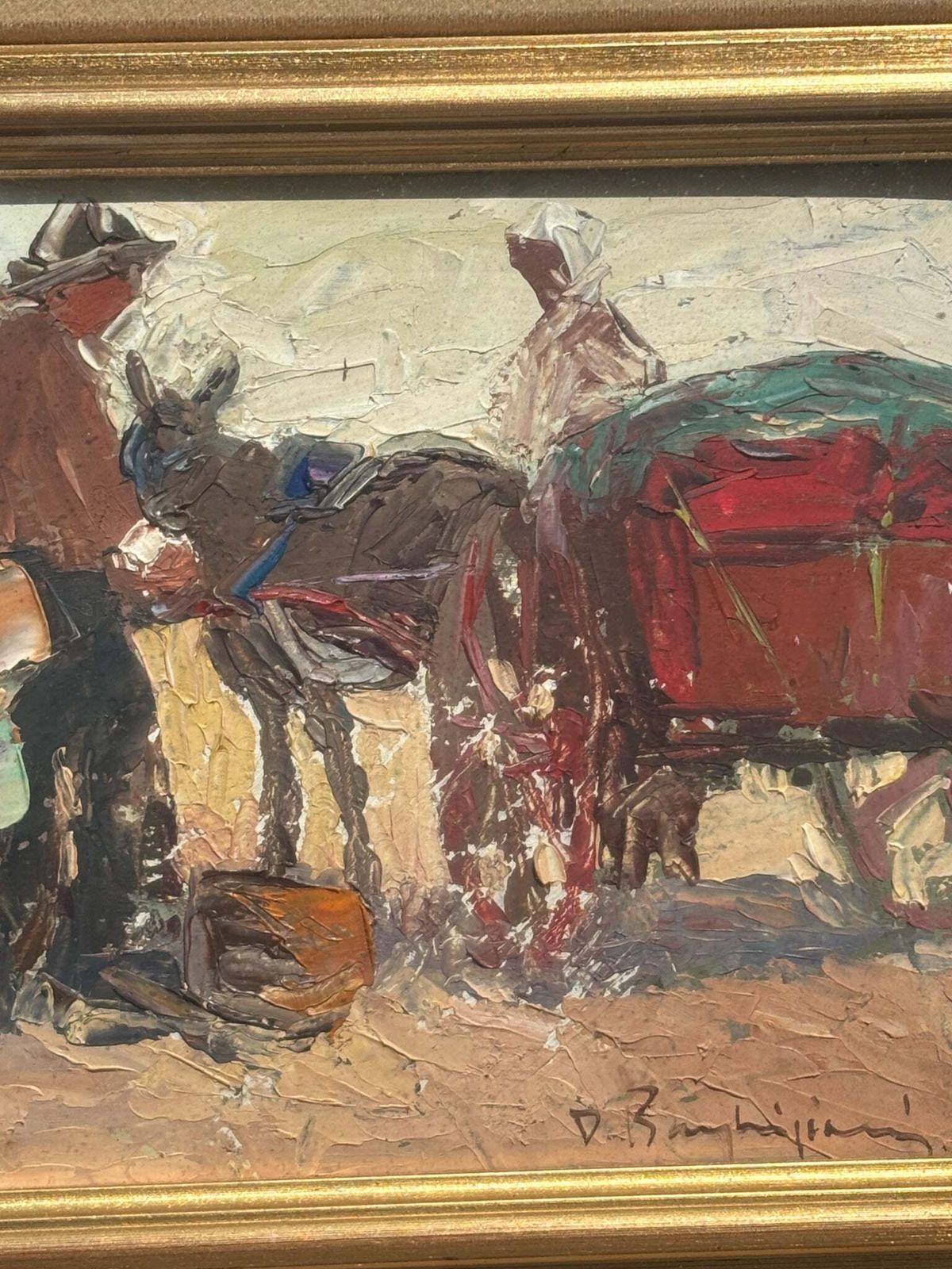 Oil On Panel Painting Of Figures By Danilo Barghigiani, 1960s photo vinterior