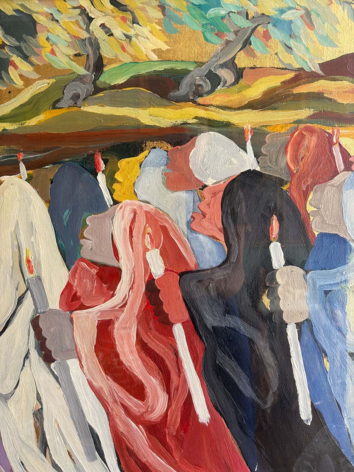 Oil On Canvas Painting 'The Procession' By Saverio Terruso, 1970s photo vinterior