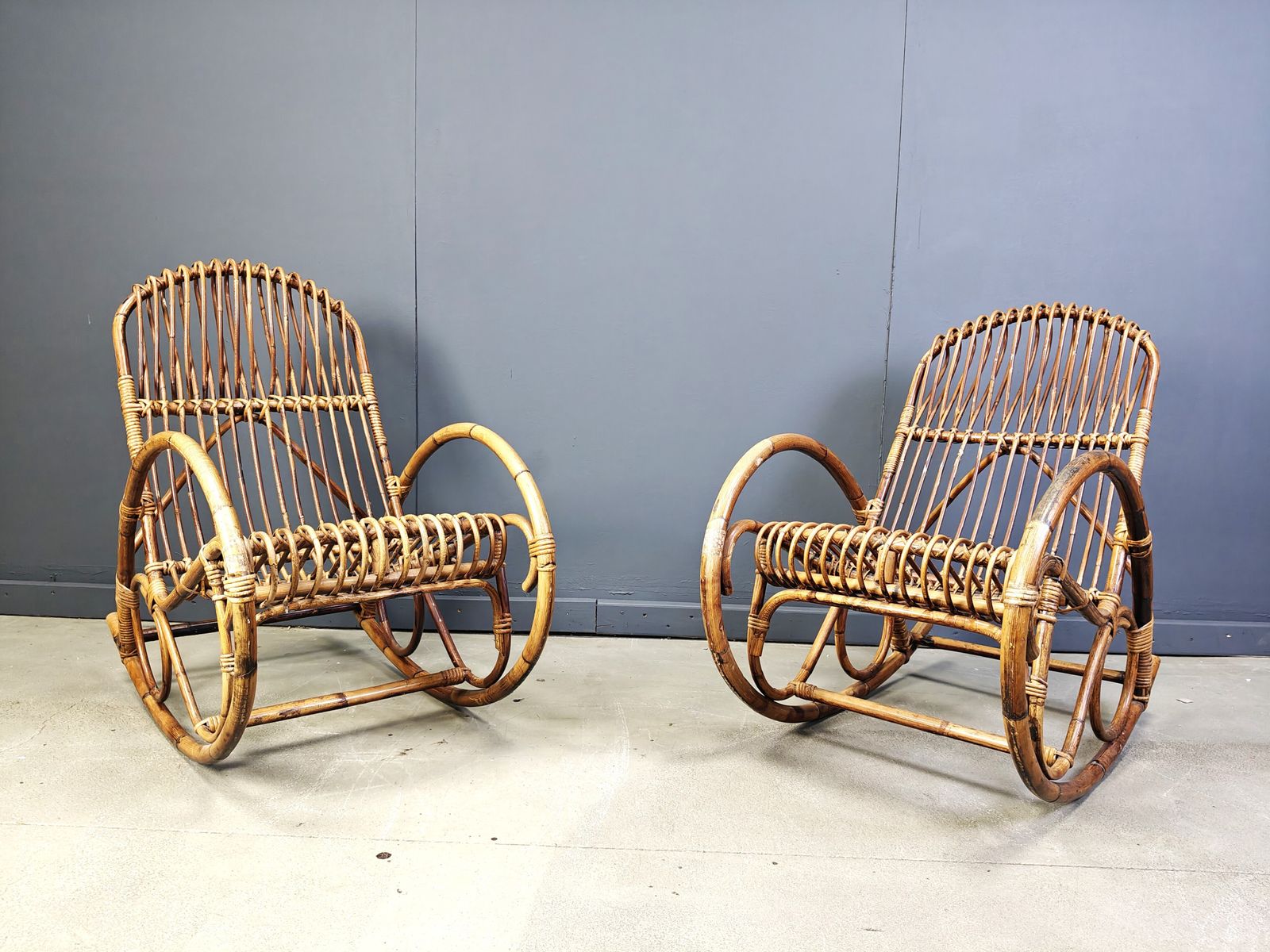 Vintage Bamboo Rocking Chairs, 1960s   Set Of 2