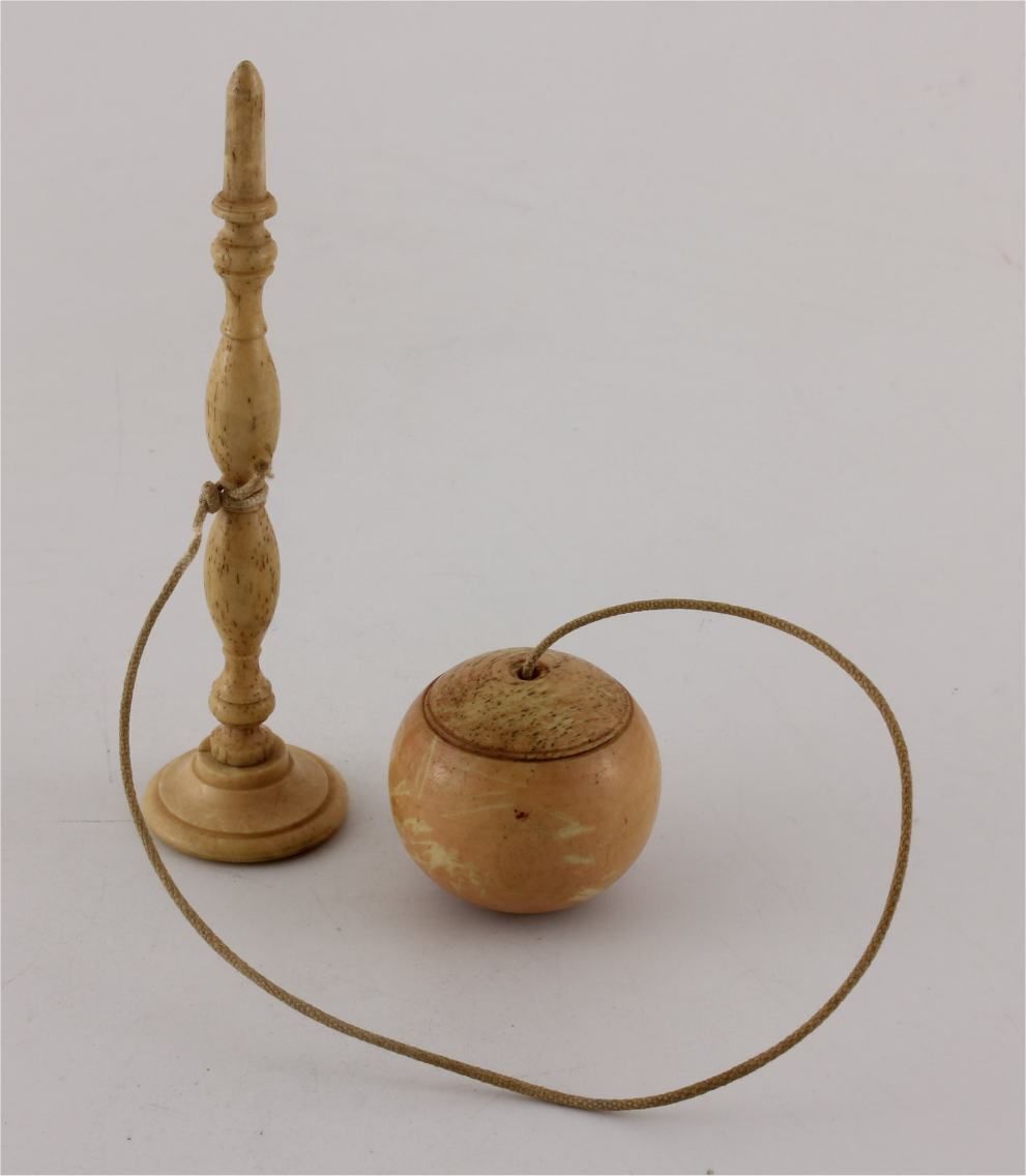 Bone Cup & Ball Game. Bilbocatch Bilboquet Game Of Skill. C1820. photo furniture