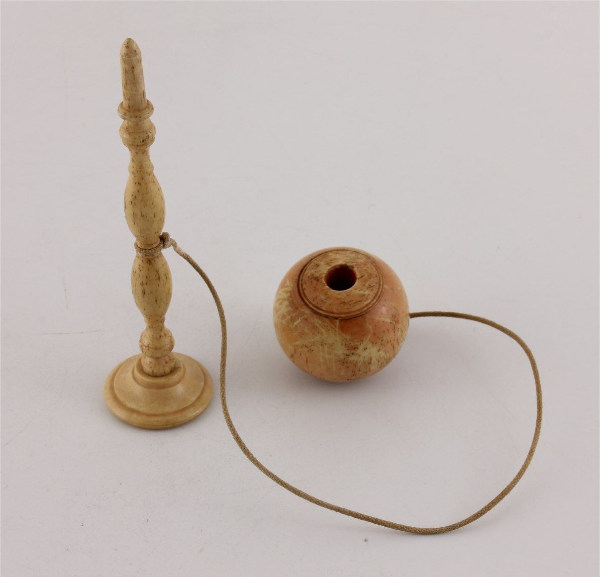 Bone Cup & Ball Game. Bilbocatch Bilboquet Game Of Skill. C1820. photo for sale