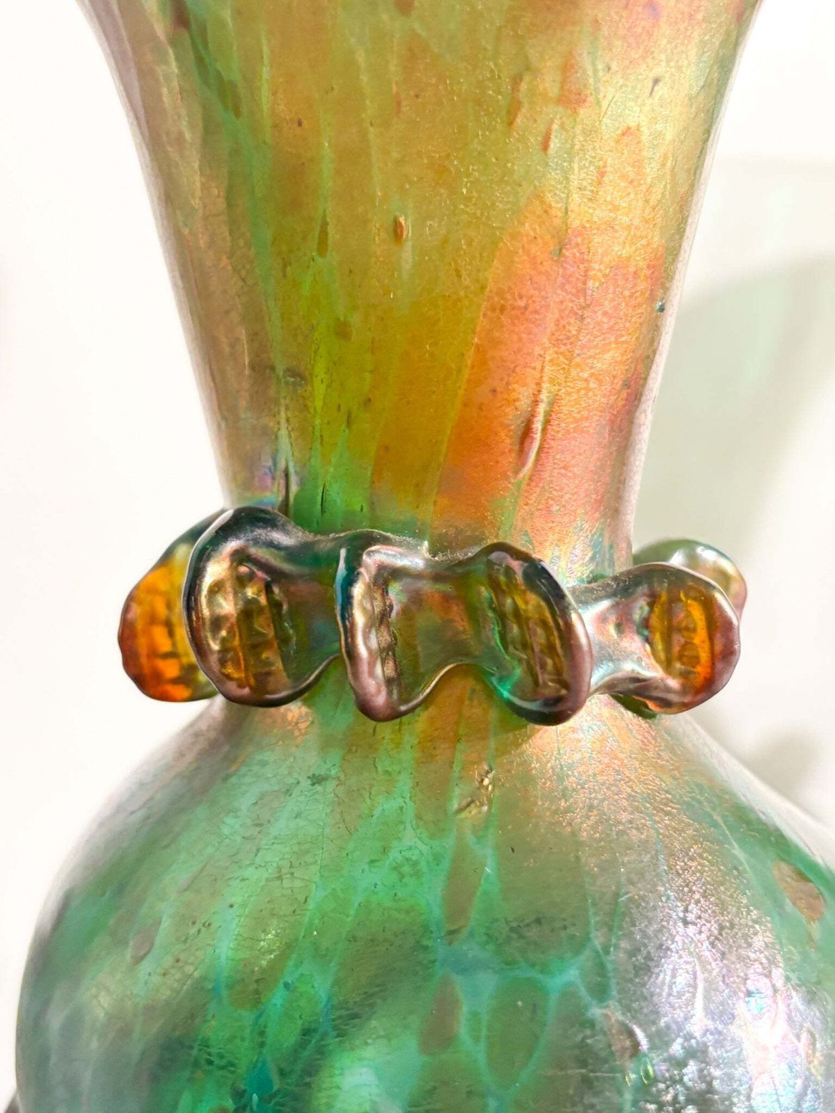 photo vintage Pair Of Loetz Glass And Wrought Iron Vases From The 1920s