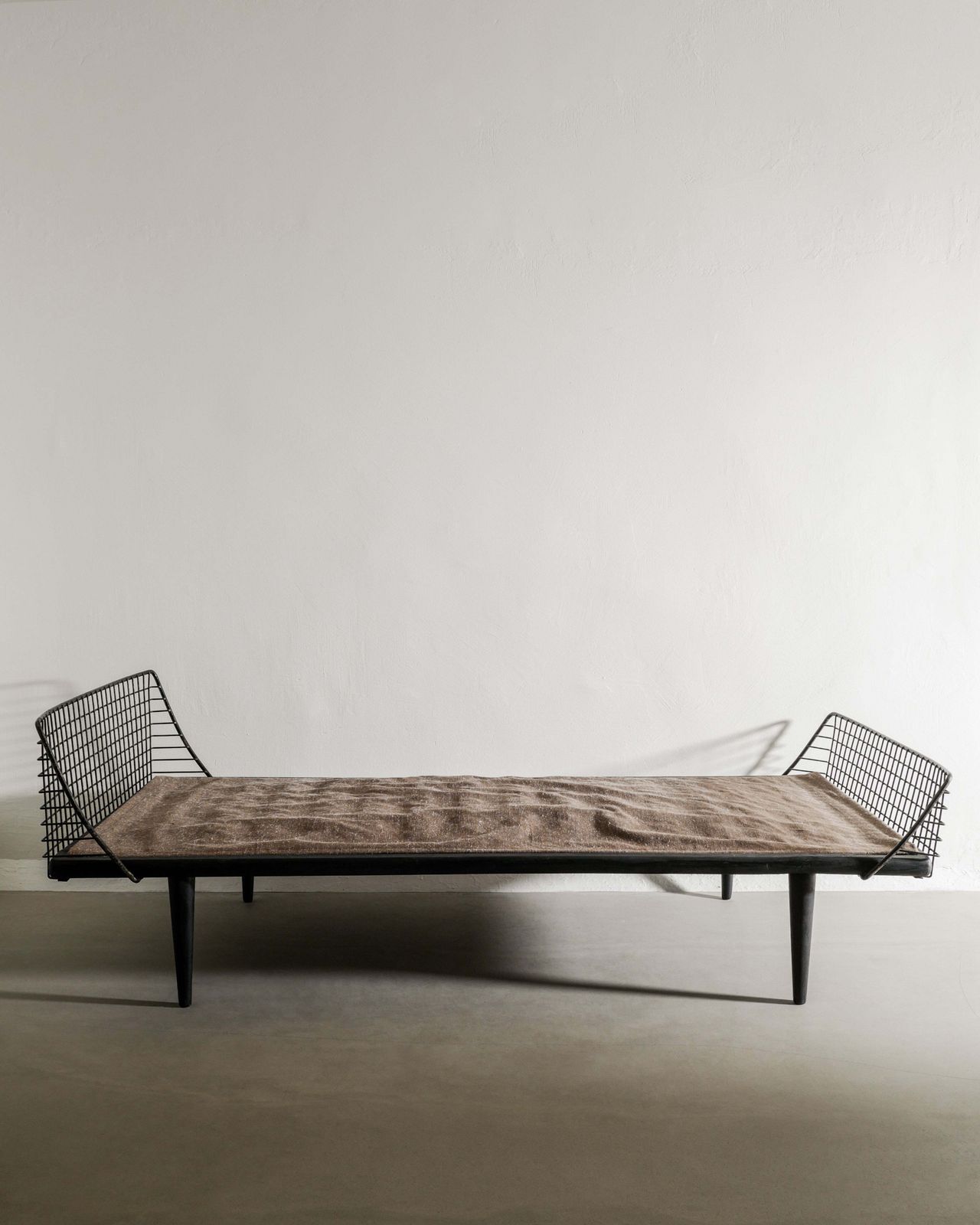Swedish Mid Century Black Wooden Daybed With Metal Endings By Bengt Ruda For Nordiska Kompaniet, 1950s