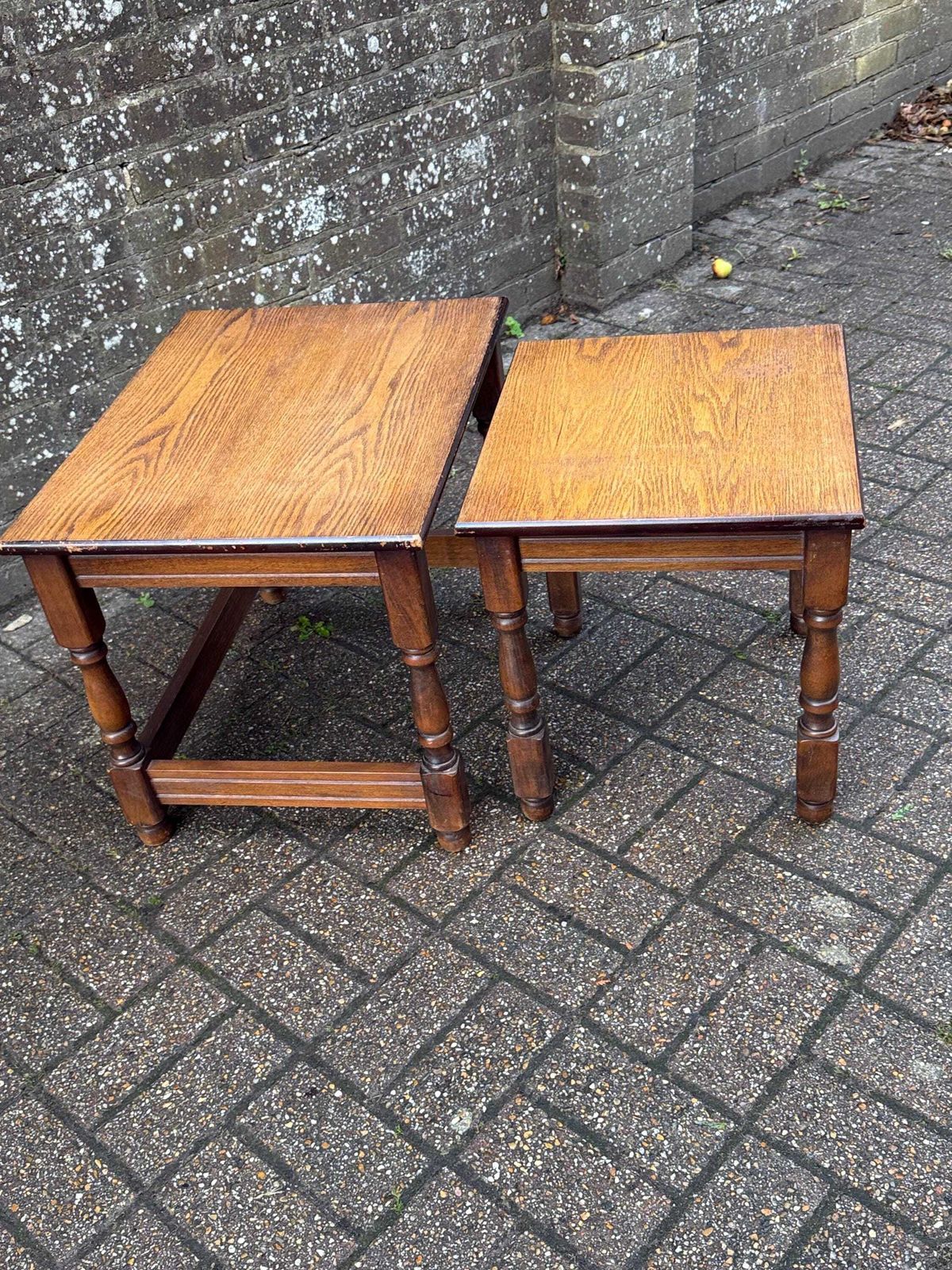 Vintage Two Tone Wooden Nesting Tables: Refurbished Mid Century Plant Stands photo Furniture