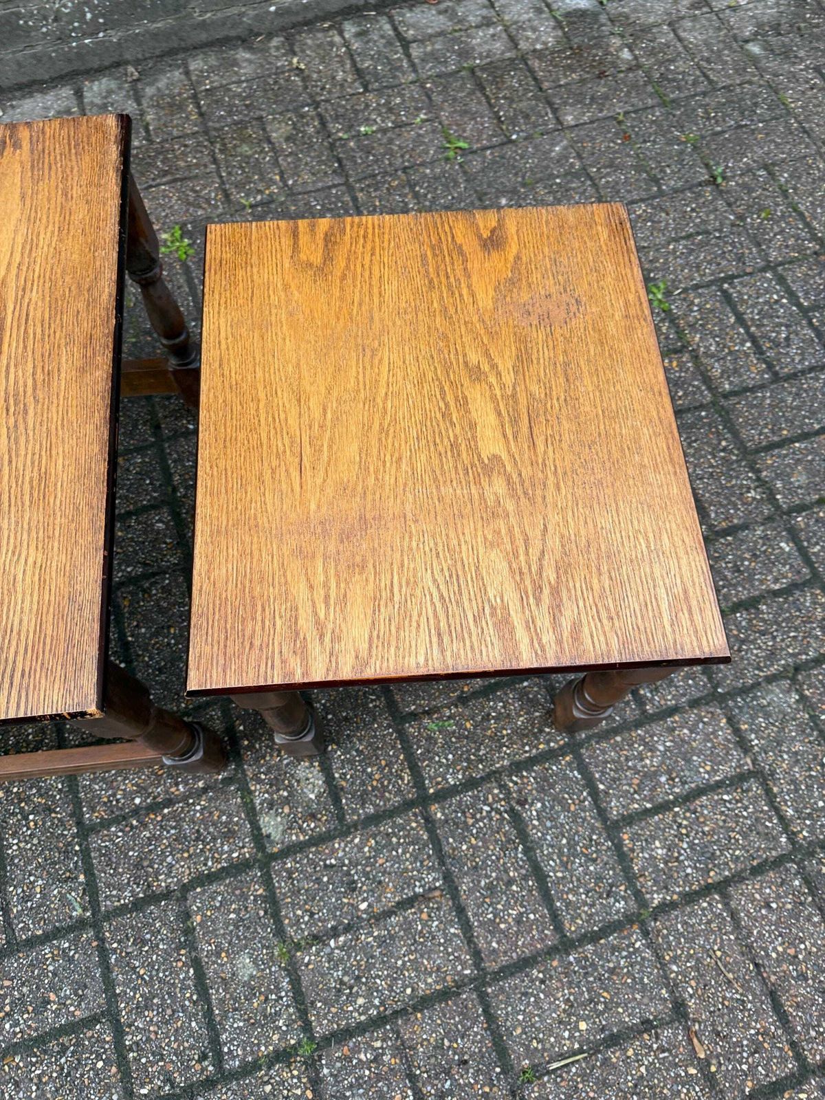 Vintage Two Tone Wooden Nesting Tables: Refurbished Mid Century Plant Stands photo vintage