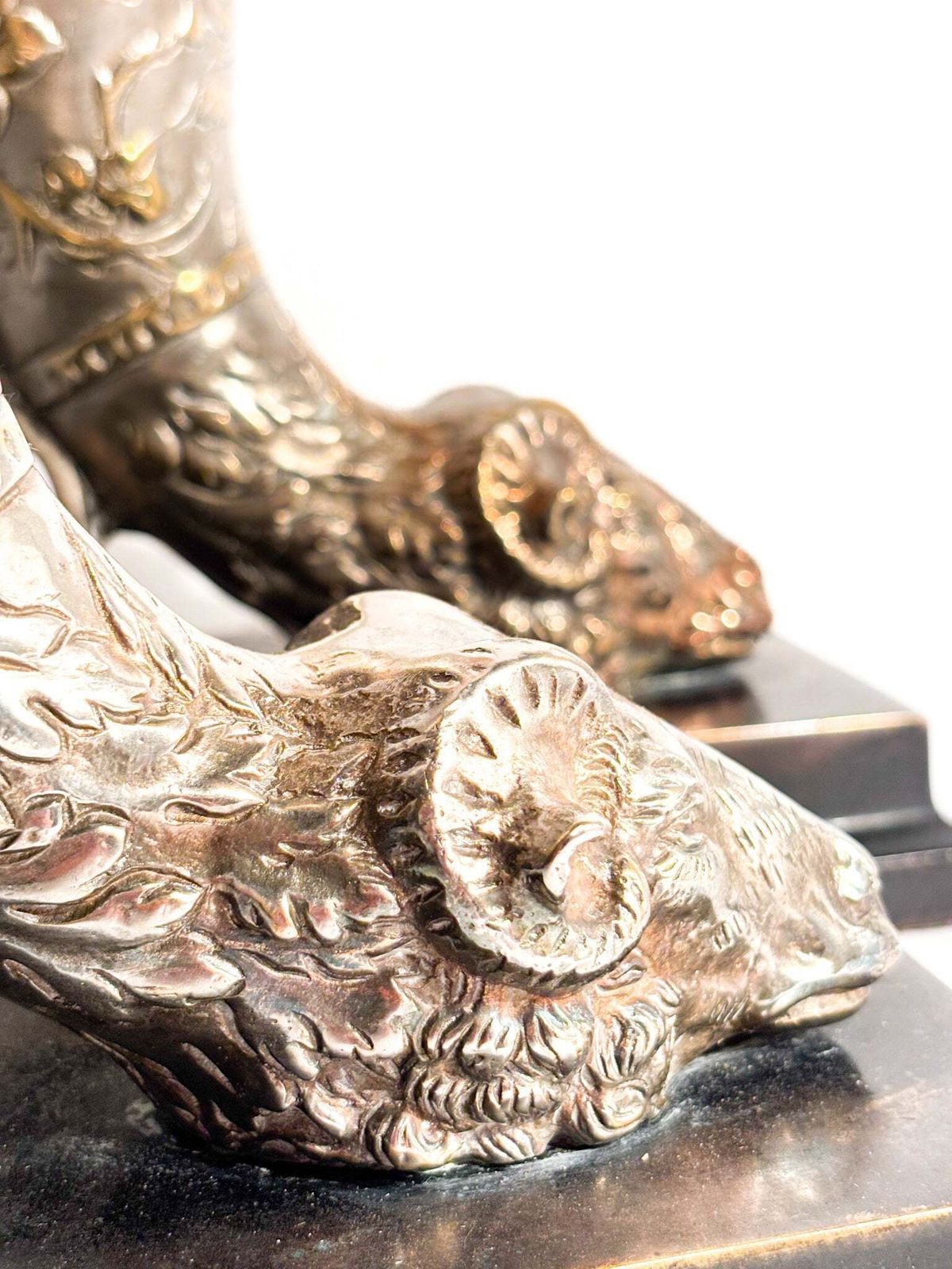 Pair Of Bronze Bookend Sculptures With Horn And Ram, 20th Century photo vintage