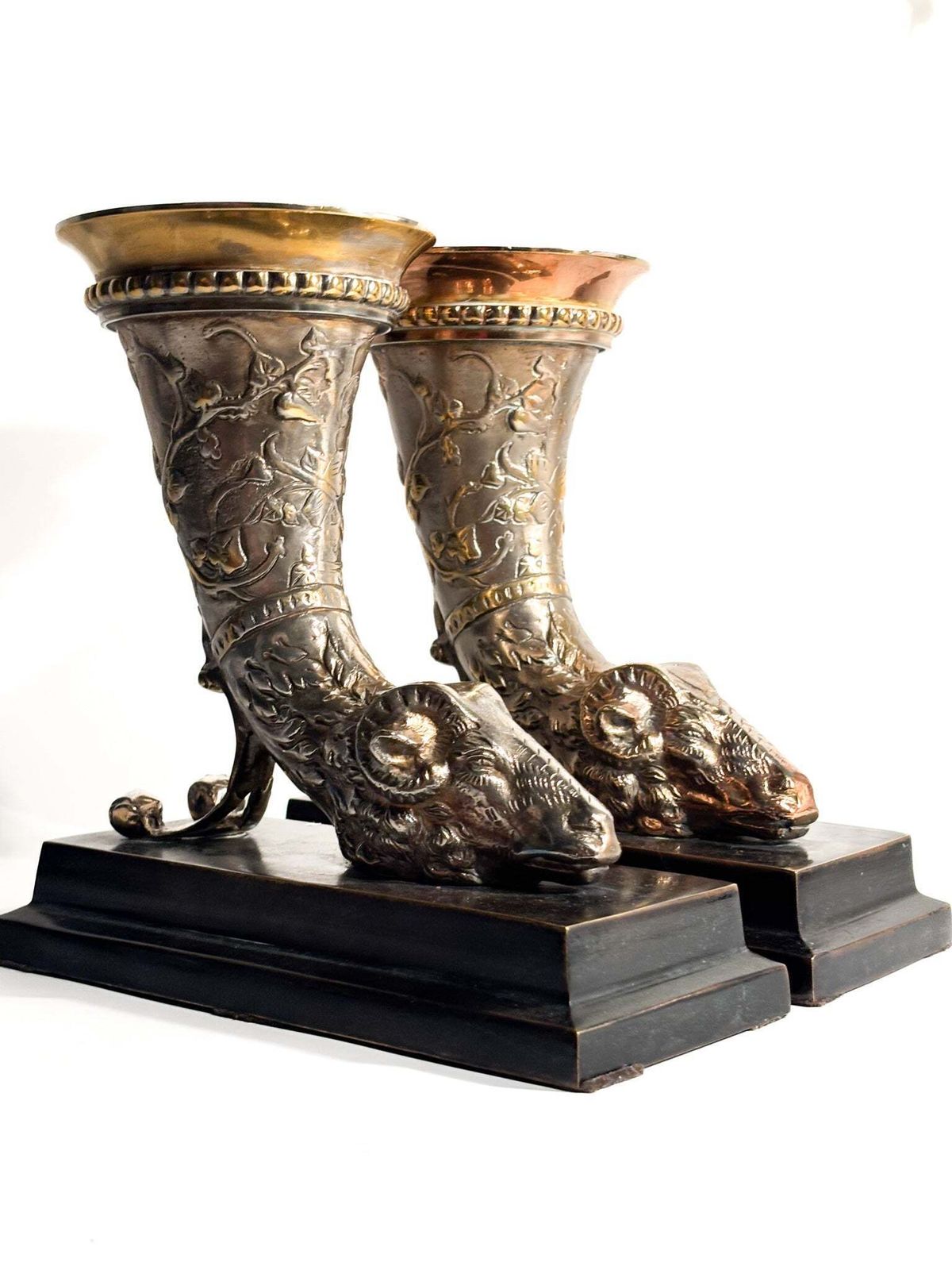 Art Pair Of Bronze Bookend Sculptures With Horn And Ram, 20th Century photo