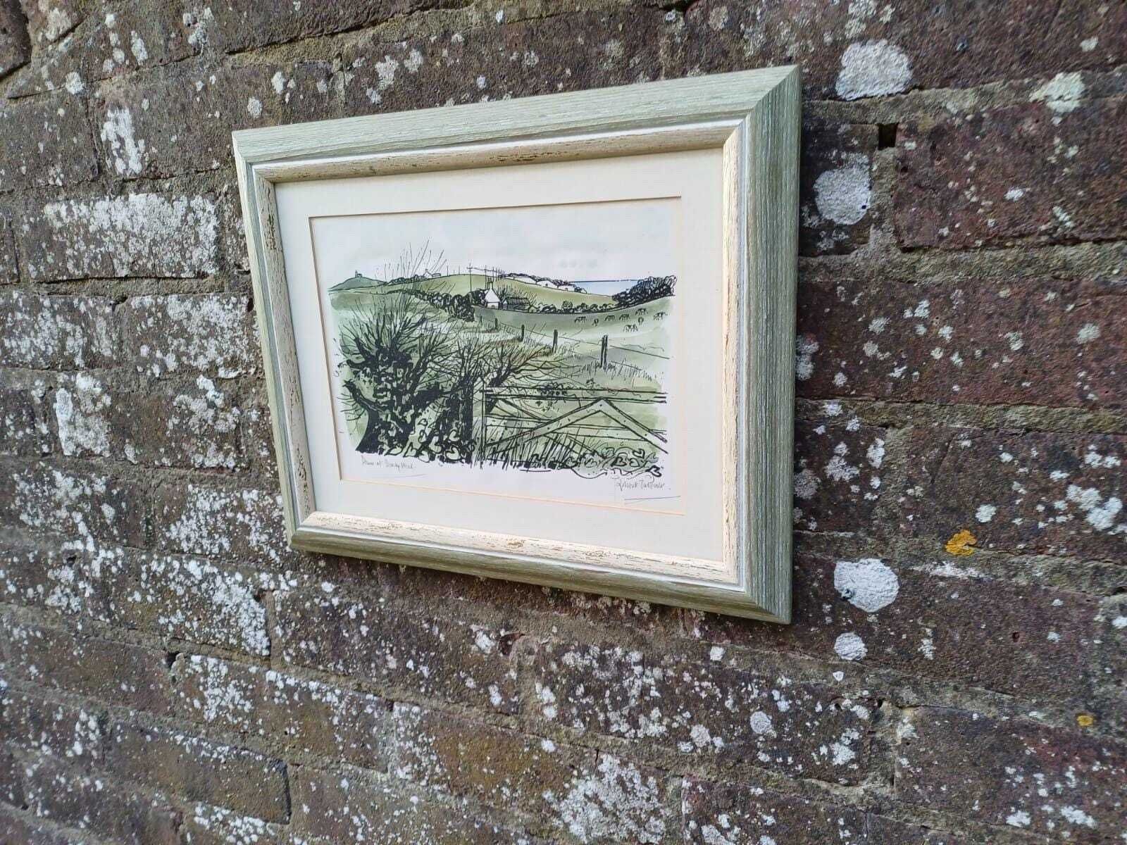 Vintage Signed Lithograph Of Beachy Head, South Downs, Sussex By Robert Taverner (1920 2004), Coastal Landscape Framed English Seaside Art photo vinterior