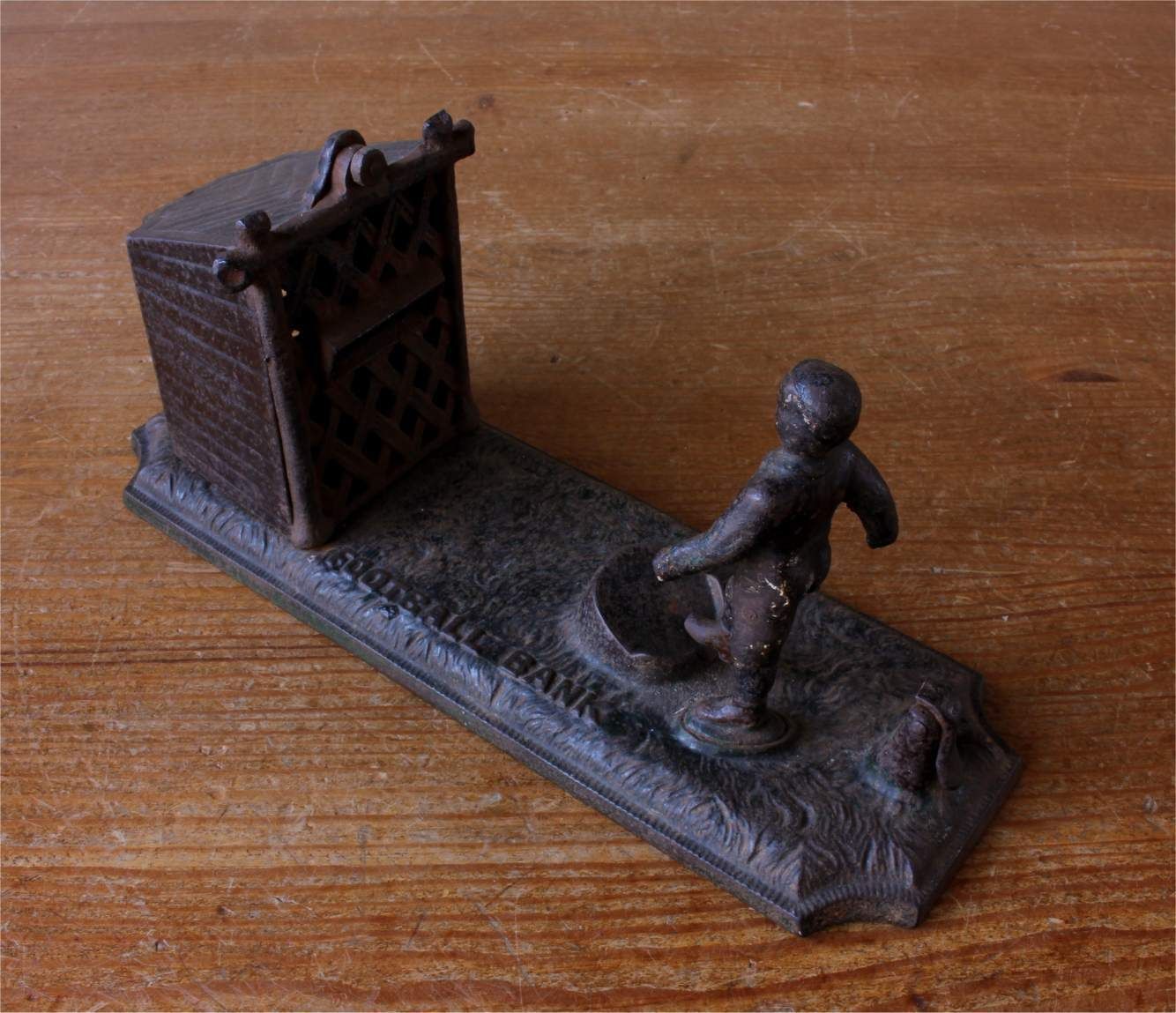 photo for sale Cast Iron Football Bank. Victorian Mechanical Money Box. John Harper Co.