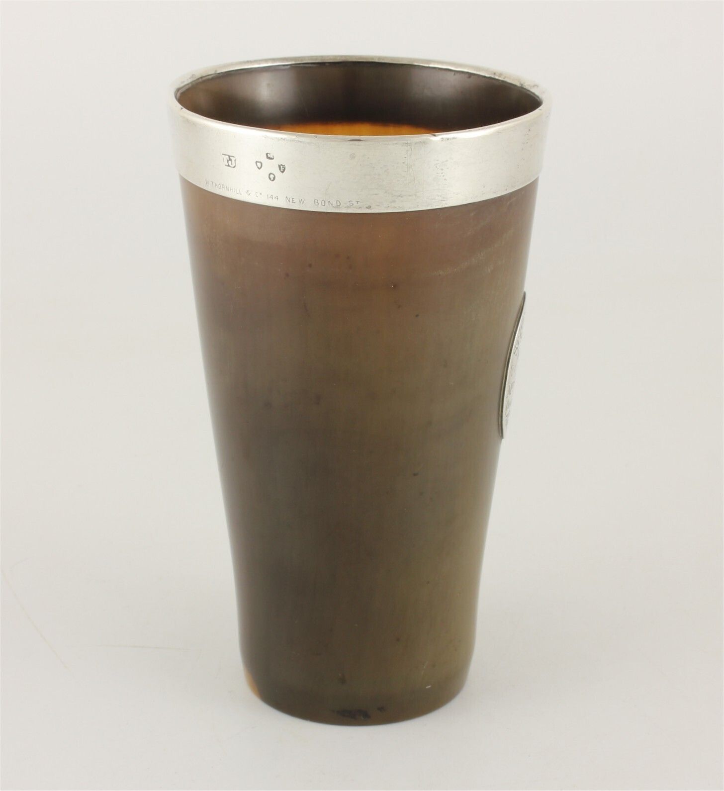 photo furniture Horn Beaker Cup Silver Rim & Plaque. St Ives Athletic Sports Trophy 1881.