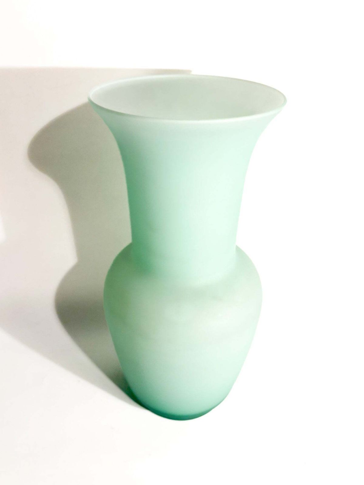 1980s Murano Glass Opaline Vase In Aqua Green photo for sale