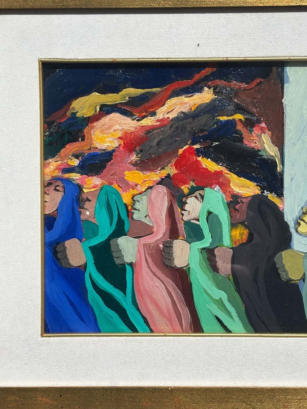 Oil On Panel Painting 'The Procession' By Saverio Terruso, 1970s photo furniture
