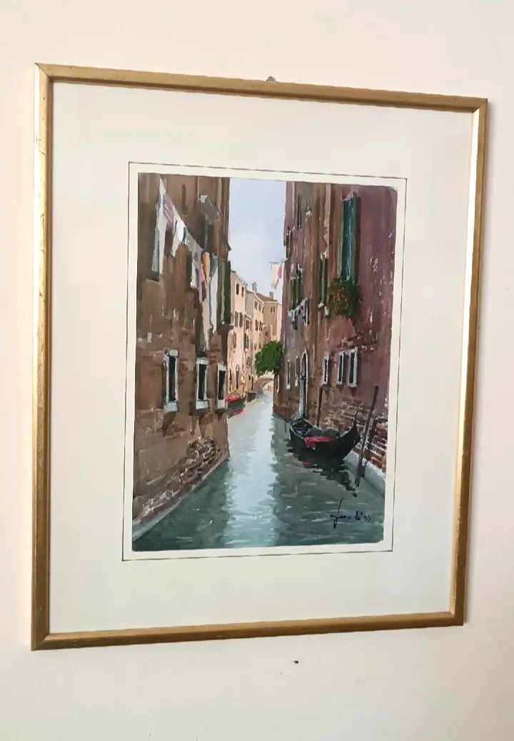 Acquerello Raffigurante Scorcio Canale Venezia O Chioggia Firmato
