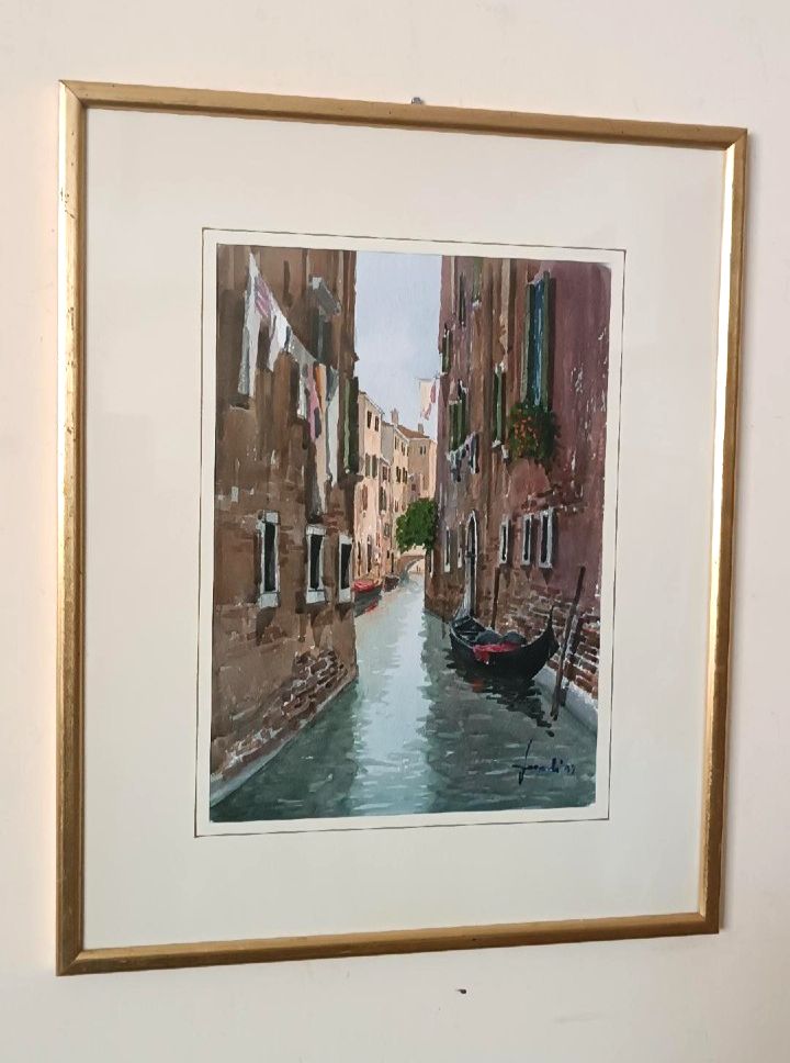 Acquerello Raffigurante Scorcio Canale Venezia O Chioggia Firmato photo furniture