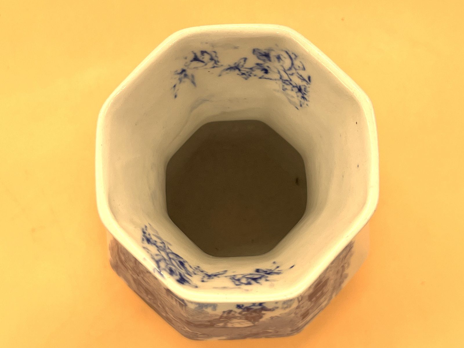 Antique Masons Ironstone Romantic Design Octagonal Vase. C1920's. 5.75". photo vintage