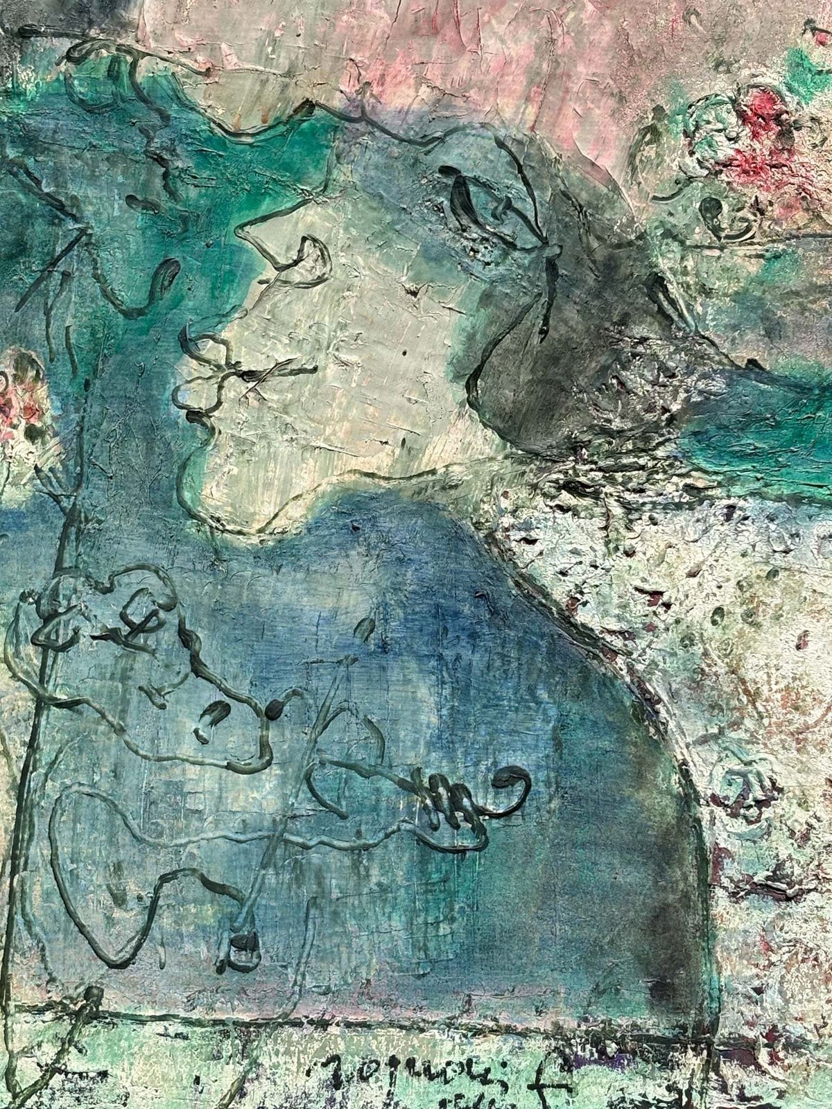 Oil On Canvas Painting By Franco Rognoni With Lady With Suitors From 1974 photo vinterior