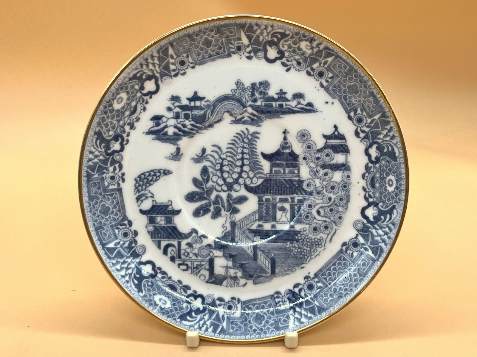 Antique Royal Worcester China Blue Willow Cup, Saucer & Side Plate. C1878. No. 389. photo 50.0