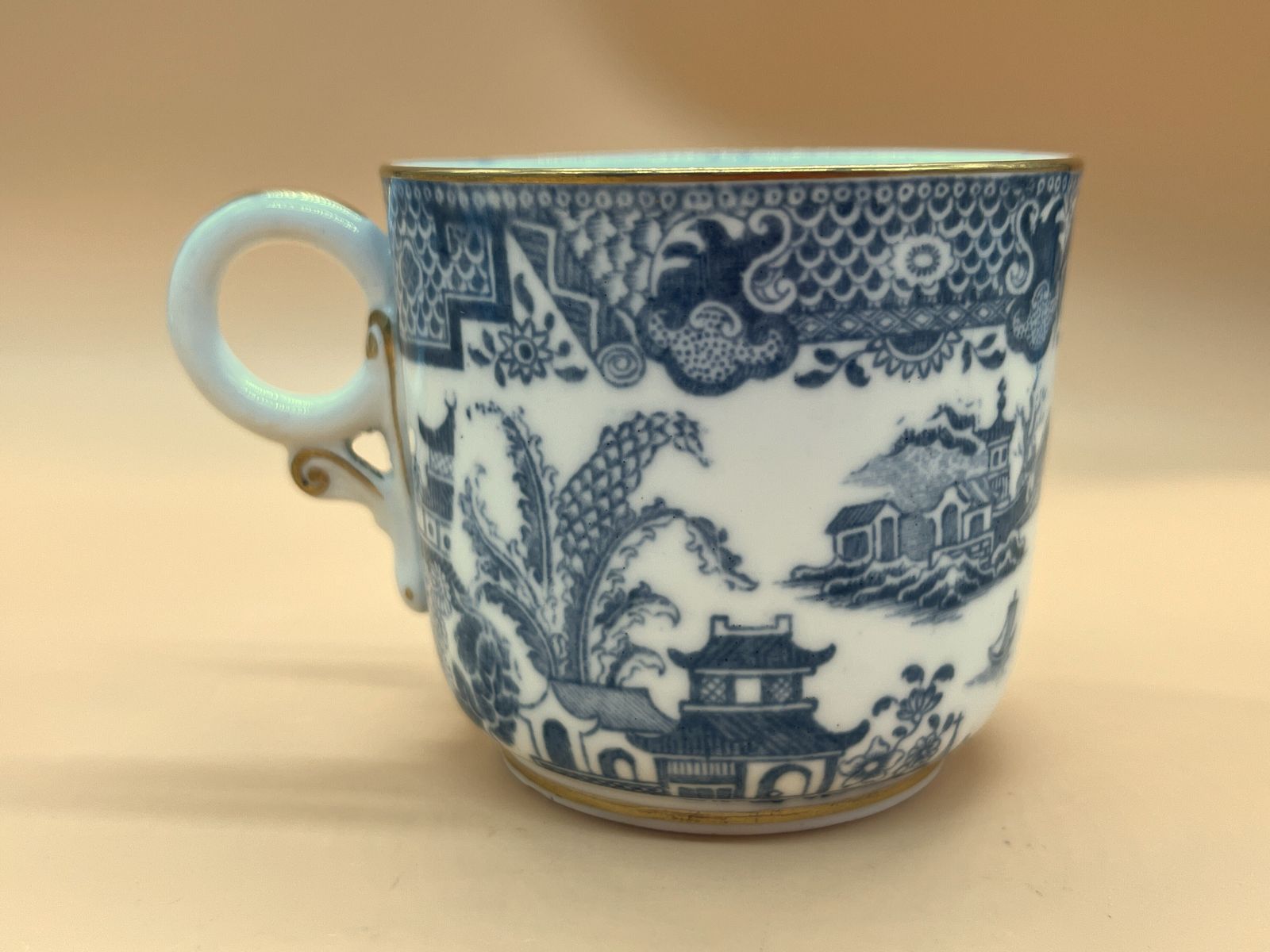 photo furniture Antique Royal Worcester China Blue Willow Cup, Saucer & Side Plate. C1878. No. 389.