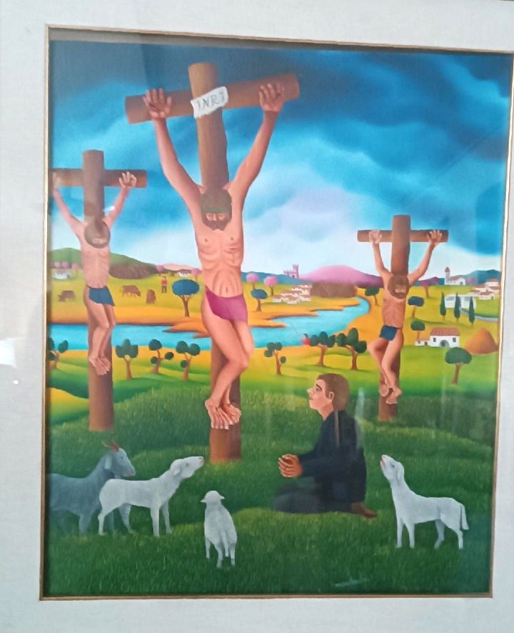 Oil Painting On Canvas Cesare Marchesini (Monza 1939) Crucifixion Naif photo Art