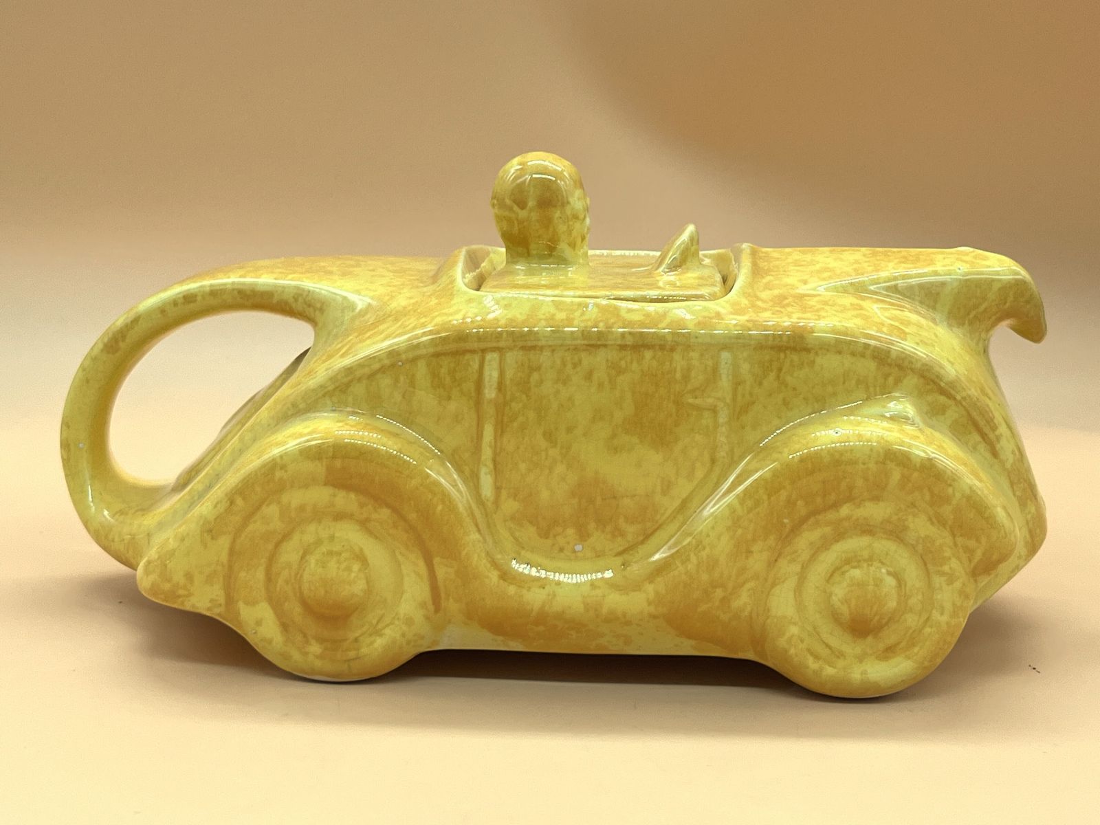 Art Deco Sadler Pottery Racing Car Tea Pot With Yellow Mottled Glaze. photo buy