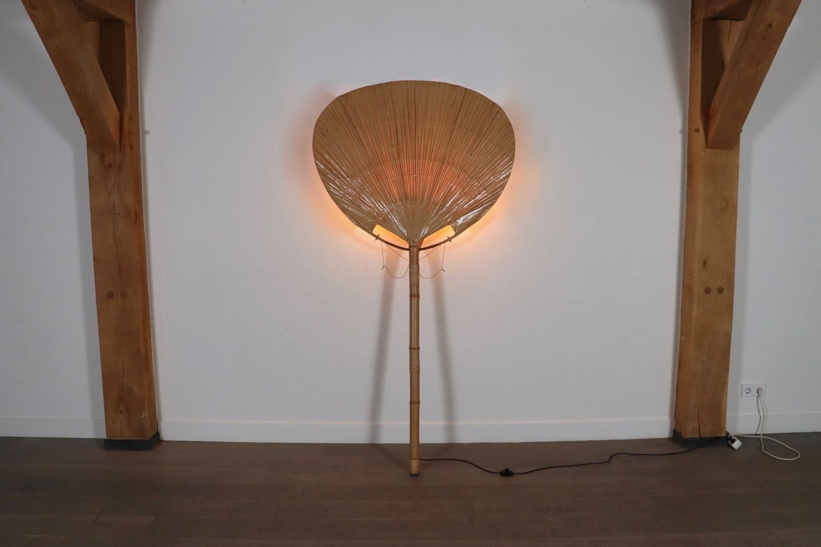 Large Uchiwa Floor Lamp By Ingo Maurer For M Design, Germany 1977