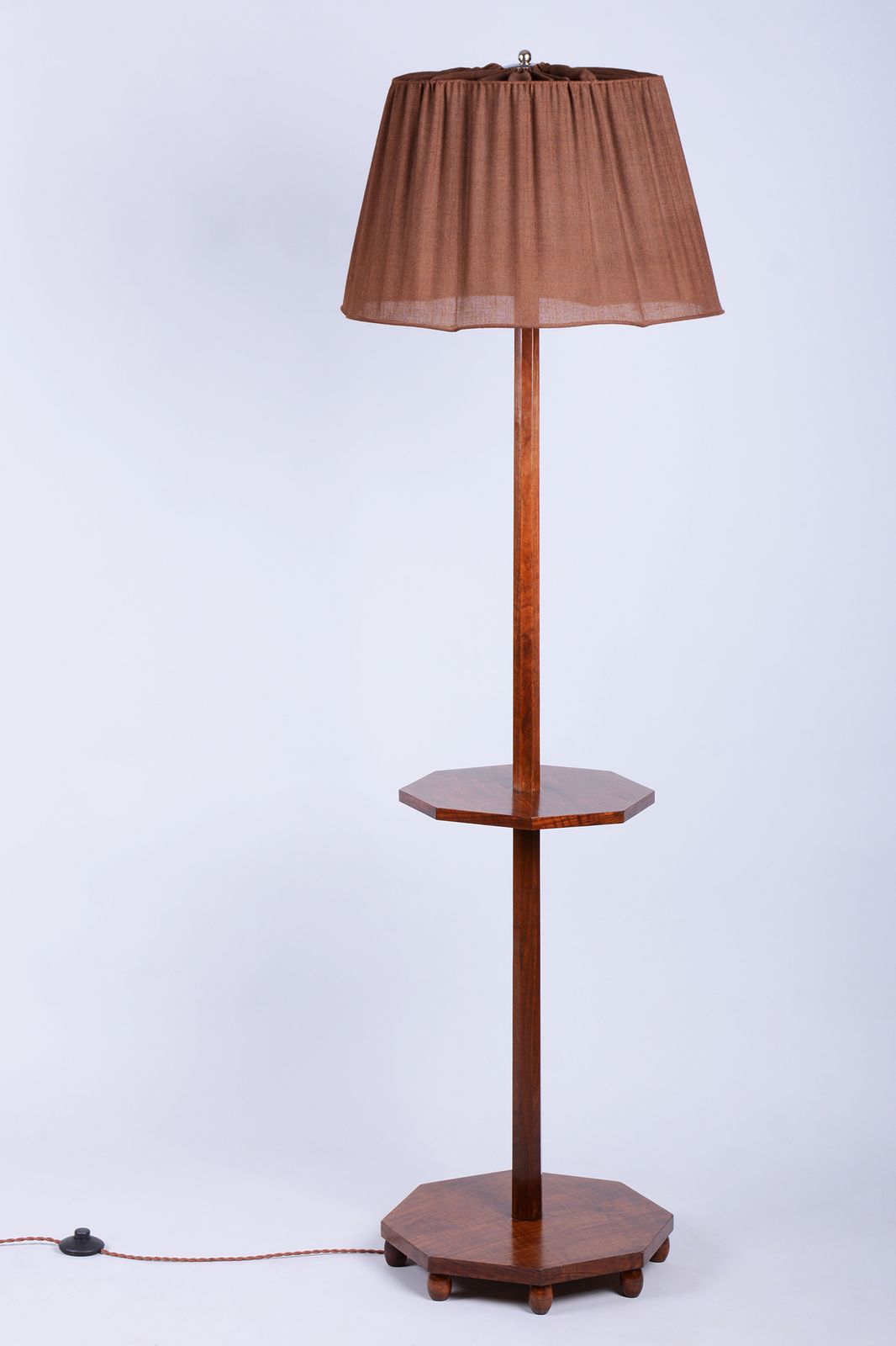Restored Art Deco Floor Lamp, Walnut, New Electrification, Czech, 1920s