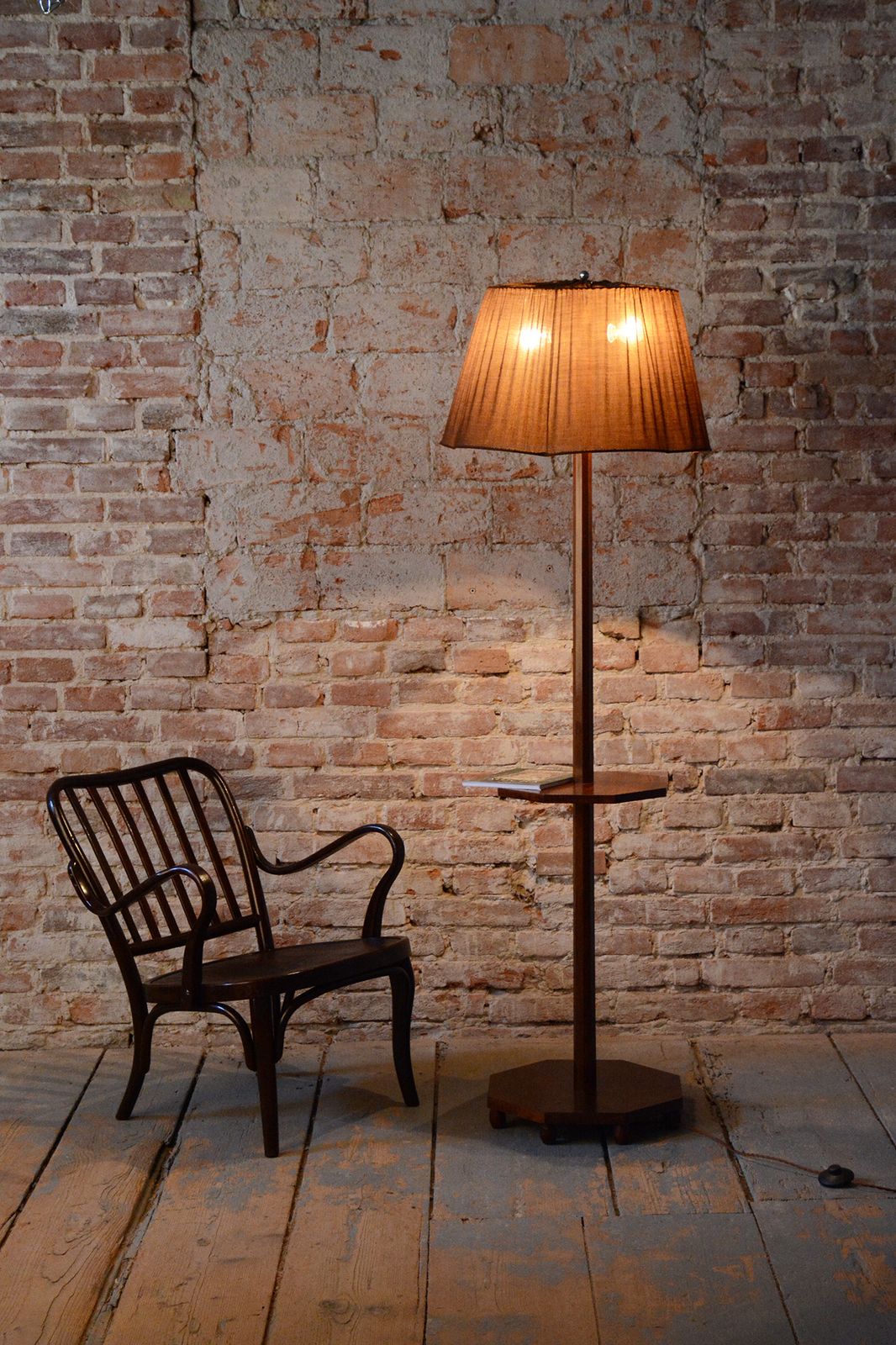 Restored Art Deco Floor Lamp, Walnut, New Electrification, Czech, 1920s photo vintage