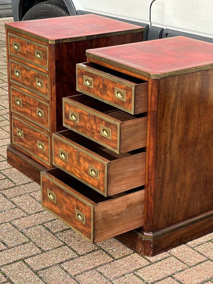 photo vintage Victorian Bedside Drawers. Mahogany With Brass Bound Decoration