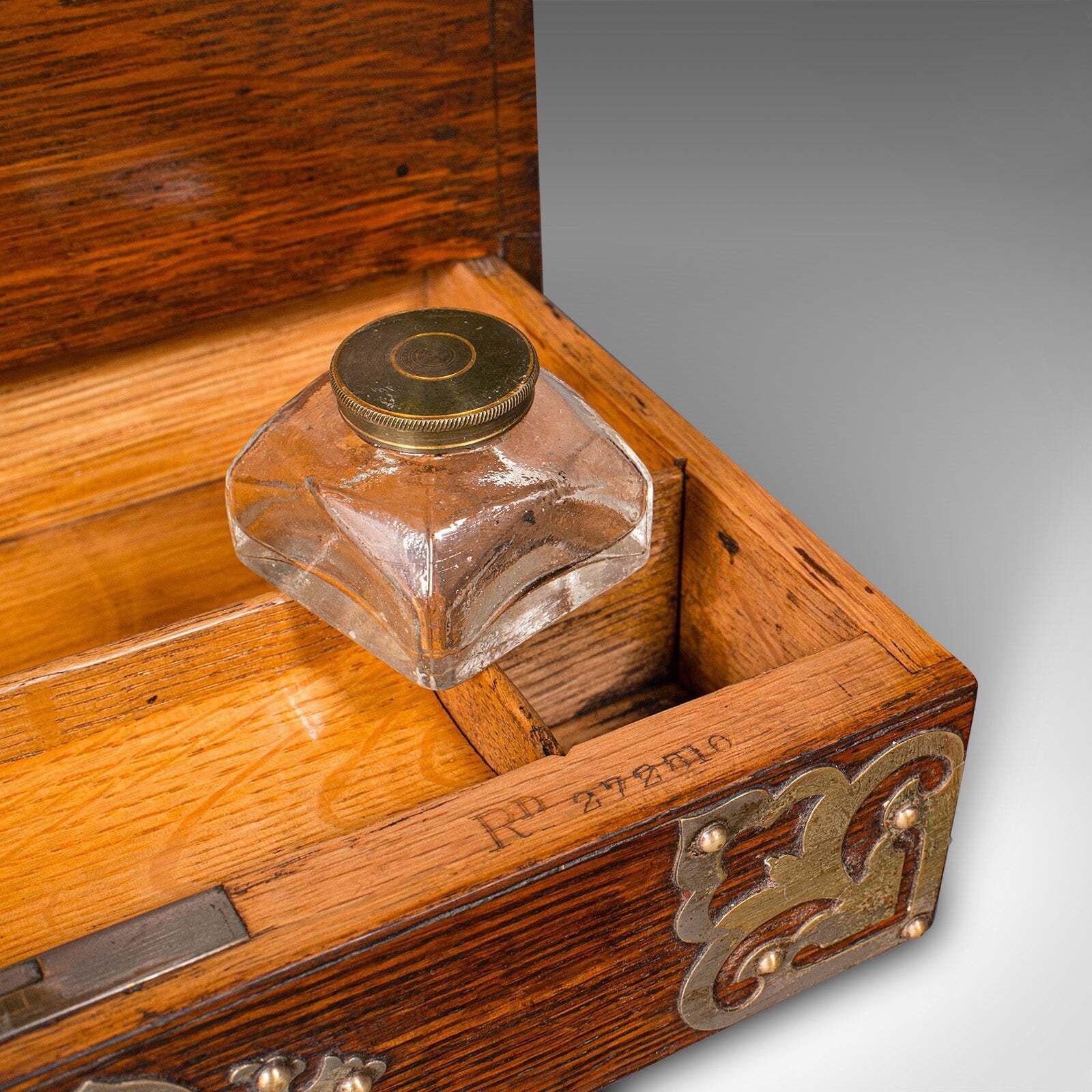 913.0 Antique Metamorphic Stationery Case, English Oak Rotating Writing Box, Edwardian photo