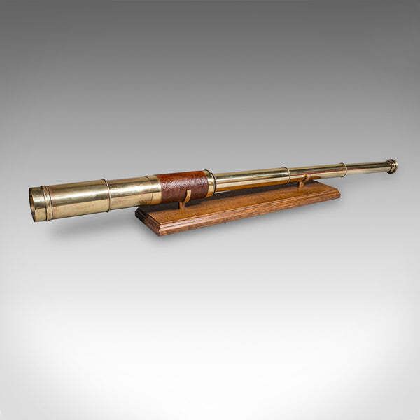 Large Antique 3 Draw Telescope, English Brass, Leather Spyglass, Victorian, 1860 photo furniture