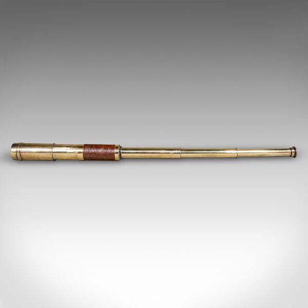 Large Antique 3 Draw Telescope, English Brass, Leather Spyglass, Victorian, 1860 photo for sale