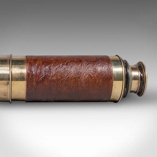 Large Antique 3 Draw Telescope, English Brass, Leather Spyglass, Victorian, 1860 photo buy