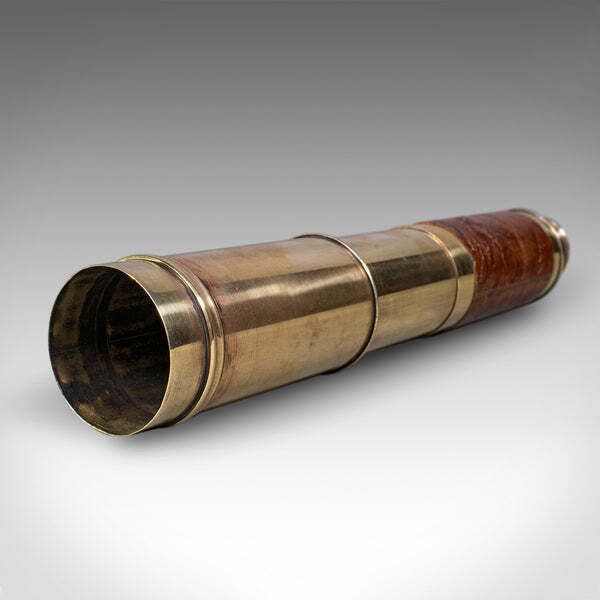 Large Antique 3 Draw Telescope, English Brass, Leather Spyglass, Victorian, 1860 photo vintage