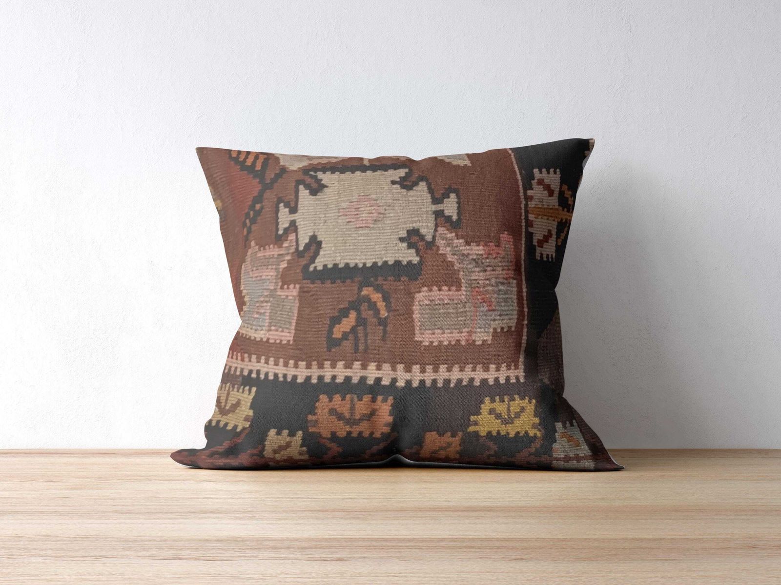 Pillow For Sofa, Vintage Kilim Throw Pillow, 45x45cm Handmade Kilim Cushion, Vintage Kilim Pillow, Brown Cushion, Hand Knotted Pillow