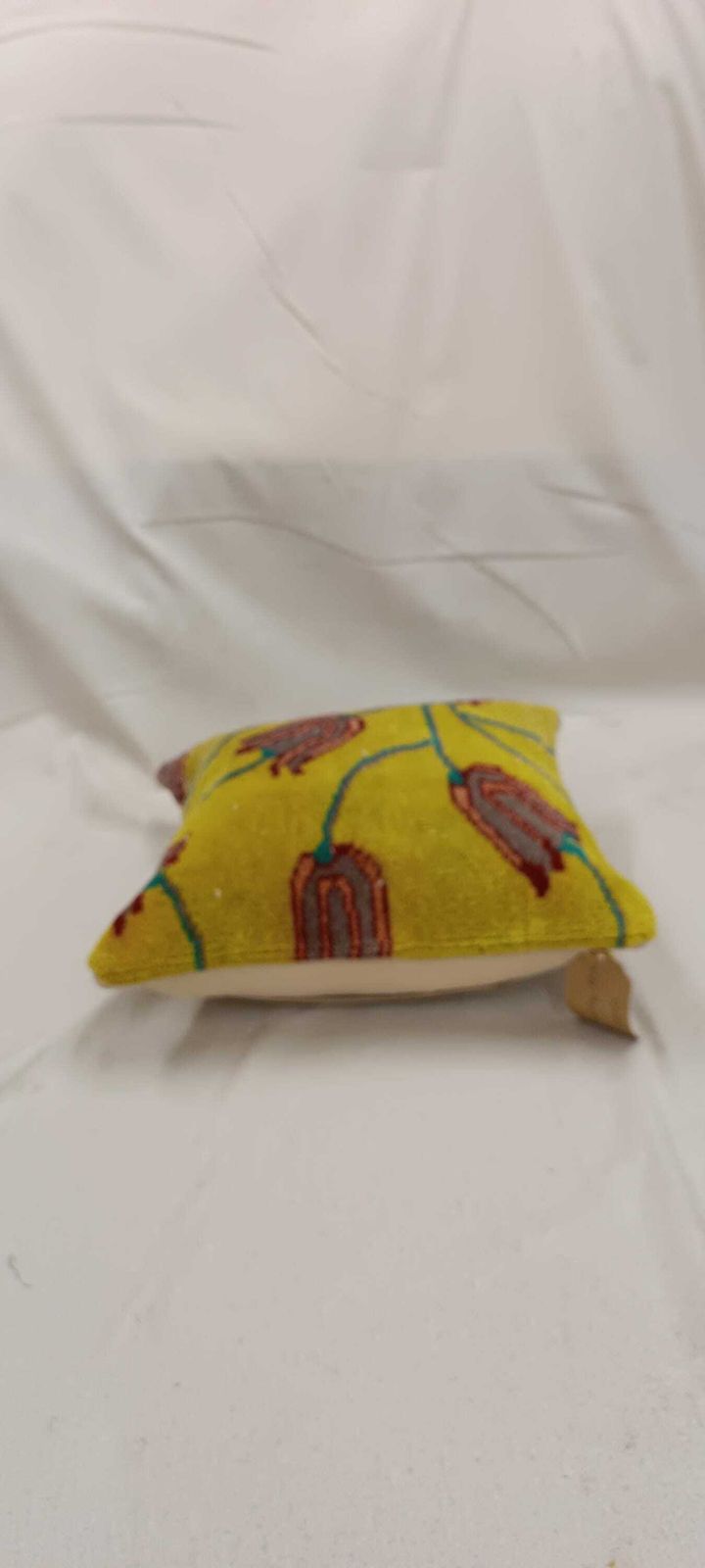 Yellow Cushion Cover, Antique Floral Style Rug Cushion, Turkish Pillow, Scatter Cushion, Rug Pillow, Kilim Cushion 16''X16'' / 40x40 Cm photo Textiles