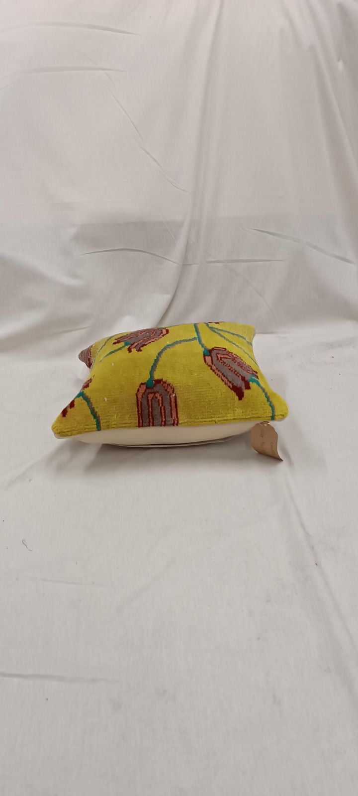 Yellow Cushion Cover, Antique Floral Style Rug Cushion, Turkish Pillow, Scatter Cushion, Rug Pillow, Kilim Cushion 16''X16'' / 40x40 Cm photo vinterior