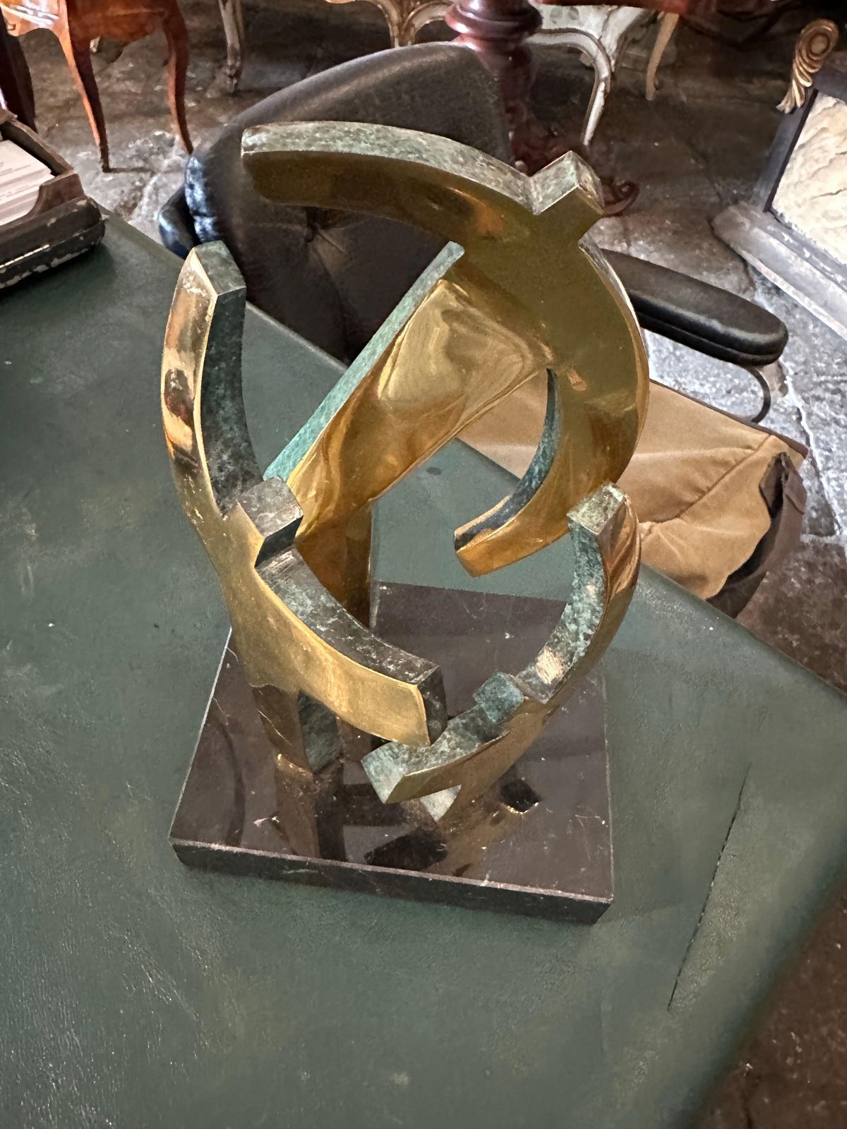Art 1990s Modernist Gilded Bronze And Marble Sculpture By Gaudio photo