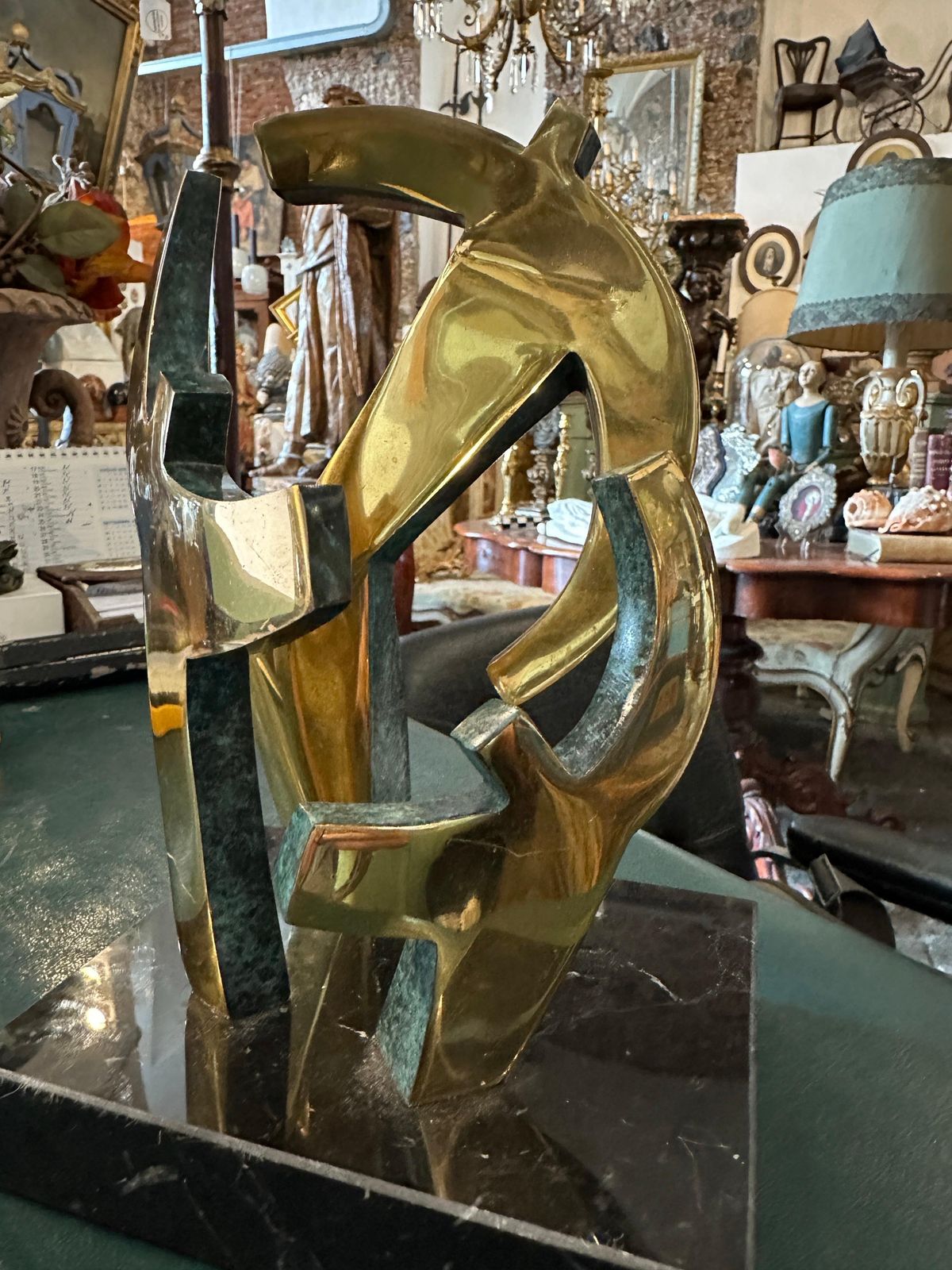 667.0 1990s Modernist Gilded Bronze And Marble Sculpture By Gaudio photo